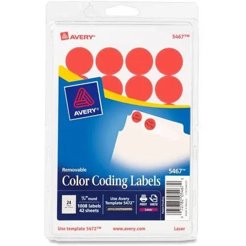 Avery Removable Color-Coding Labels, Removable Adhesive, Neon Red, 3/4" Diameter ...