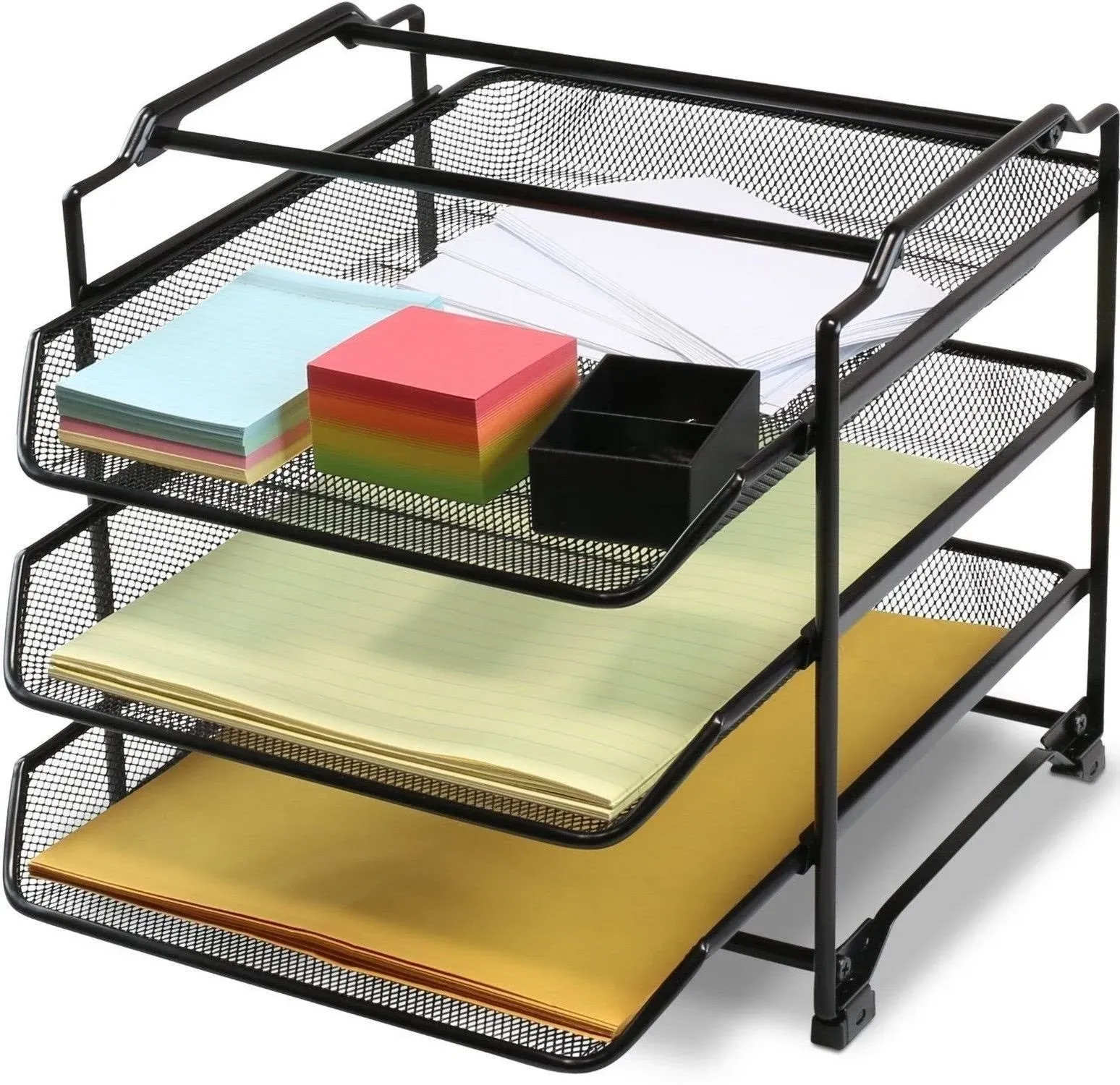 DecoBros Stackable 3 Tier Desk Document Letter Tray Organizer Black