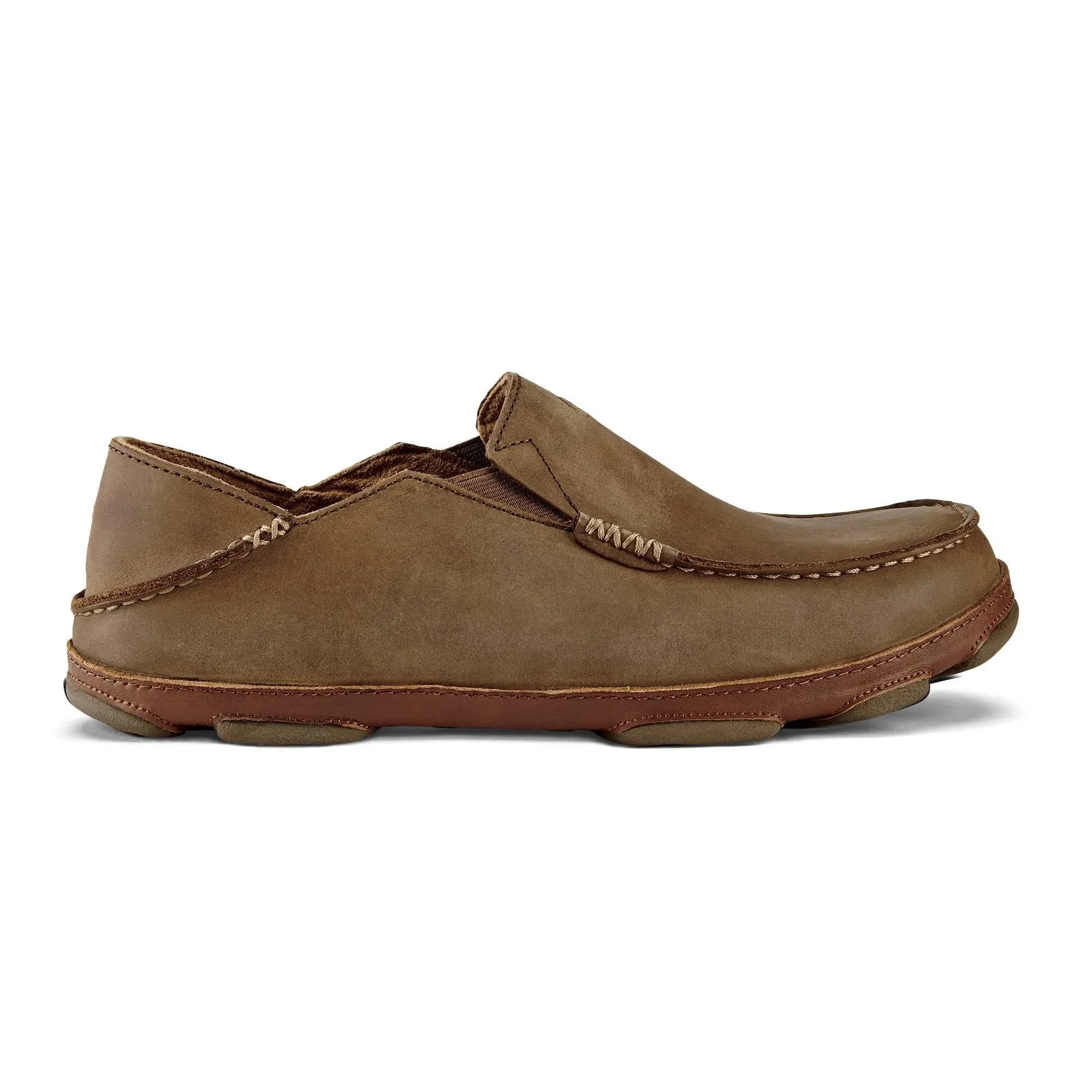 OLUKAI Moloa Men's Leather Slip On Shoes, Waxed Nubuck Leather & Soft Moisture-Wicking Lining, Drop-in Heel & All Weather Rubber Soles