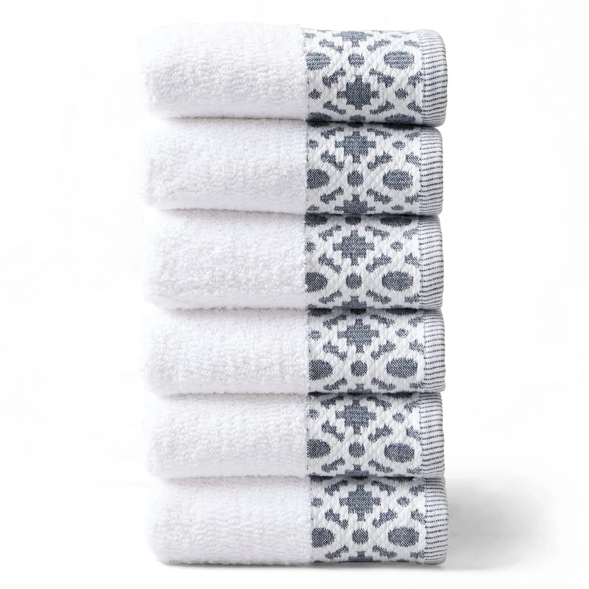 Market & Place 100% Turkish Cotton Luxury Hand Towel Set | Super Soft and Highly Absorbent | Textured Dobby Border | 550 GSM | Includes 6 Hand