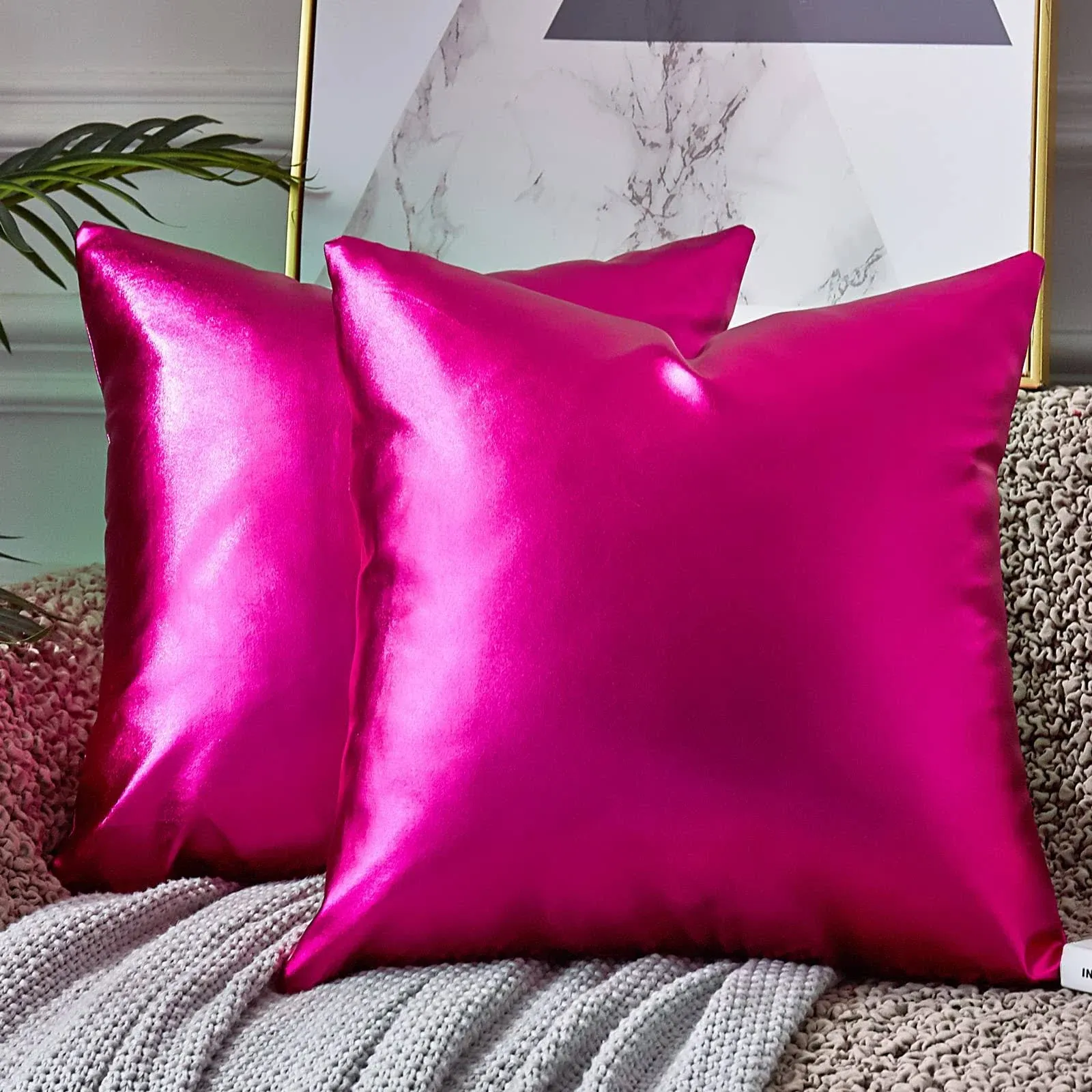 EUCIOR Hot Pink Throw Pillow,Red Pillow Covers 18x18,Pillow Cases,Neon Pillows, Decorative Pillow,Red Throw Pillows for Couch Set of 2(Hot Pink)