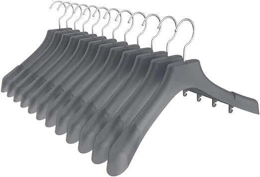 MR.SIGA Plastic Extra Wide Suit Hangers, Pack of 12, Width: 15.5" x 1.4" Depth, Notched Shoulders & Swivel Hooks, Translucent Grey