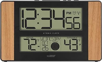 La Crosse Technology 513-1417 Atomic Digital Clock with Outdoor Temperature Oak