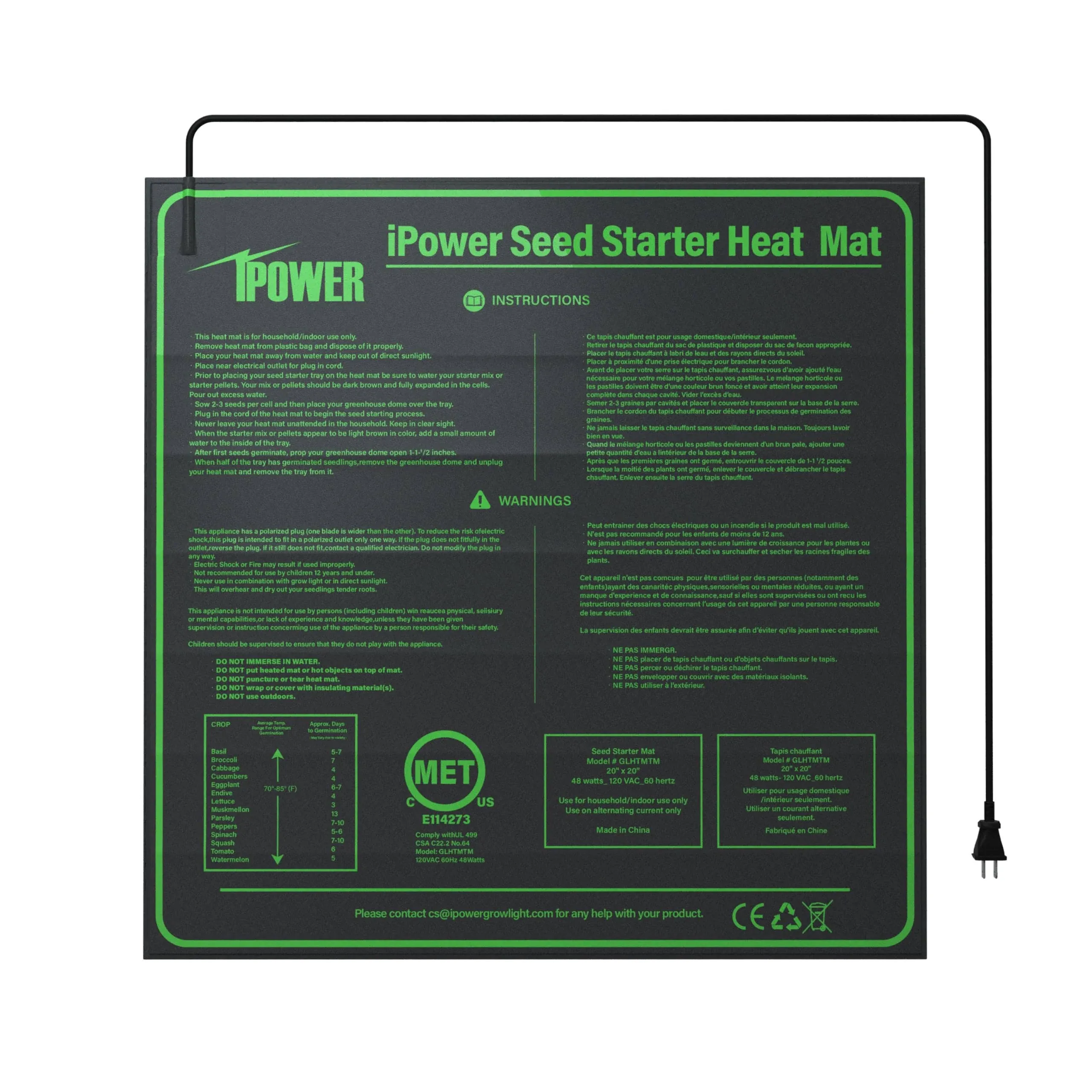 iPower GLHTMTM-A 20" x 20" Waterproof Durable Seedling Heat Mat Warm Hydroponic ...