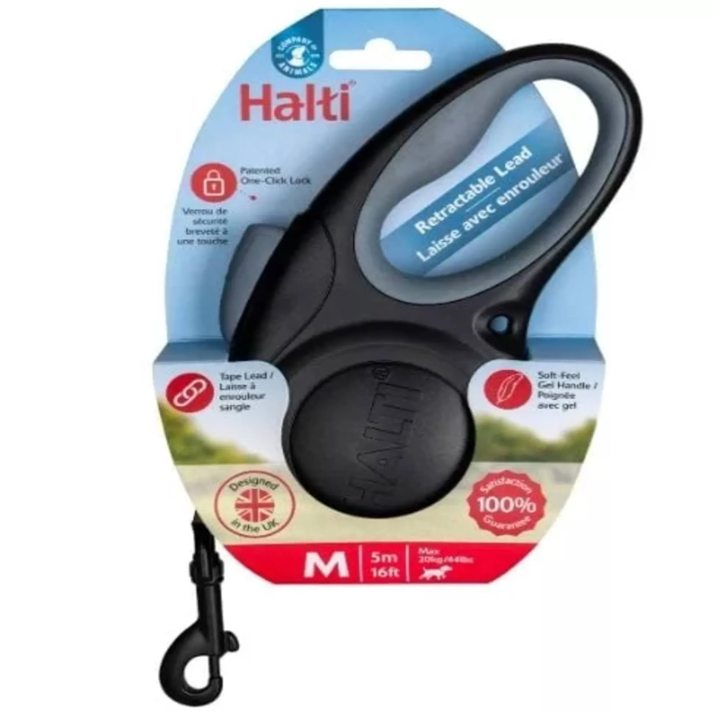  Halti Black & Gray Retractable Lead, Option: Medium Black/Gray Retractable Lead