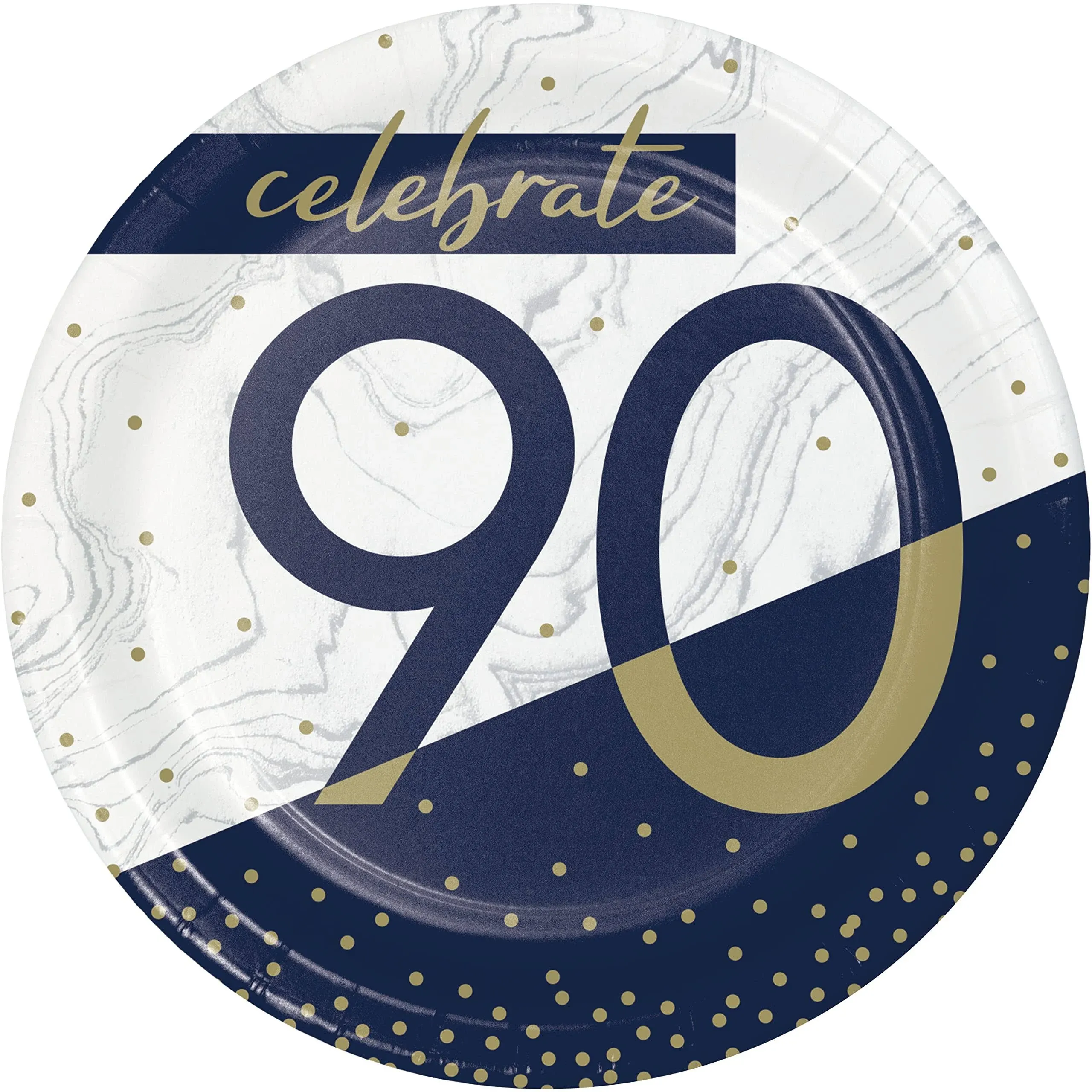 Trendware Navy and Gold 90th Birthday Dessert Plates 24 ct 7inch