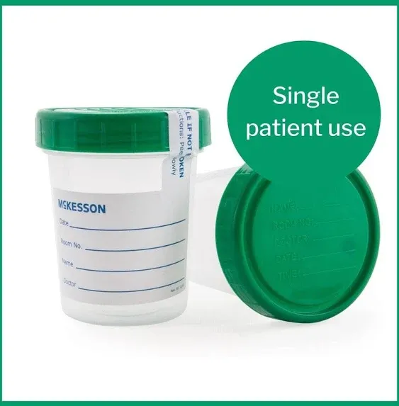 McKesson Specimen Cups with Lids, Urine / Pee Cups, Sample Containers, Leak Resistant, 4 oz / 120 mL, 100 Count