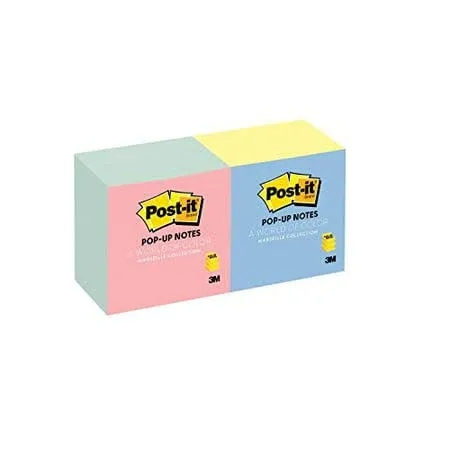 Post-it Dispenser Notes Original Pop-Up Refill in Alternating Beachside Cafe Colors, Value Pack, 3 x 3, 100 Notes/Pad, 12 Pads/Pack