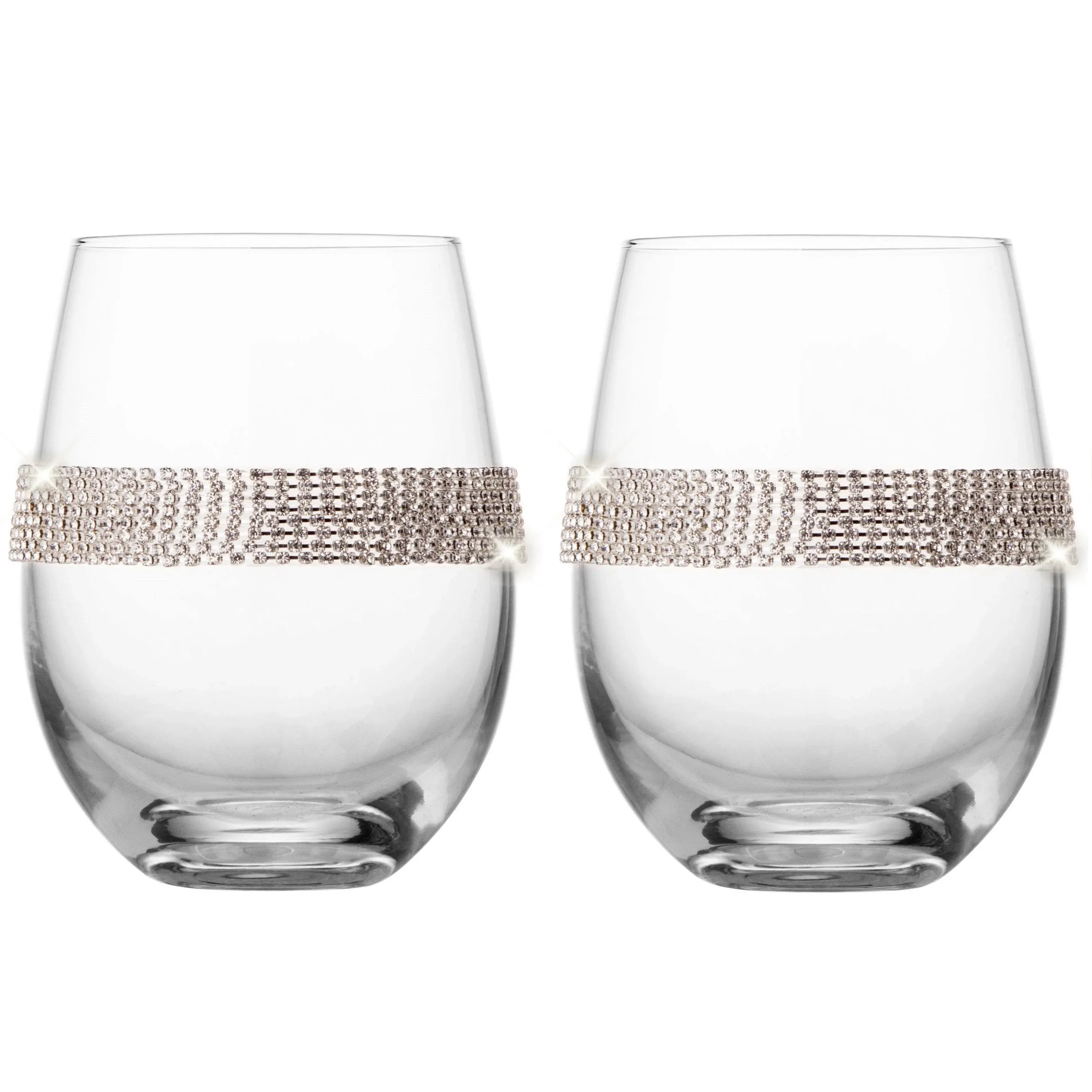 Berkware Premium Stemless Wine Glasses Set of 2 - Crystal Wine Glass with Silver ...