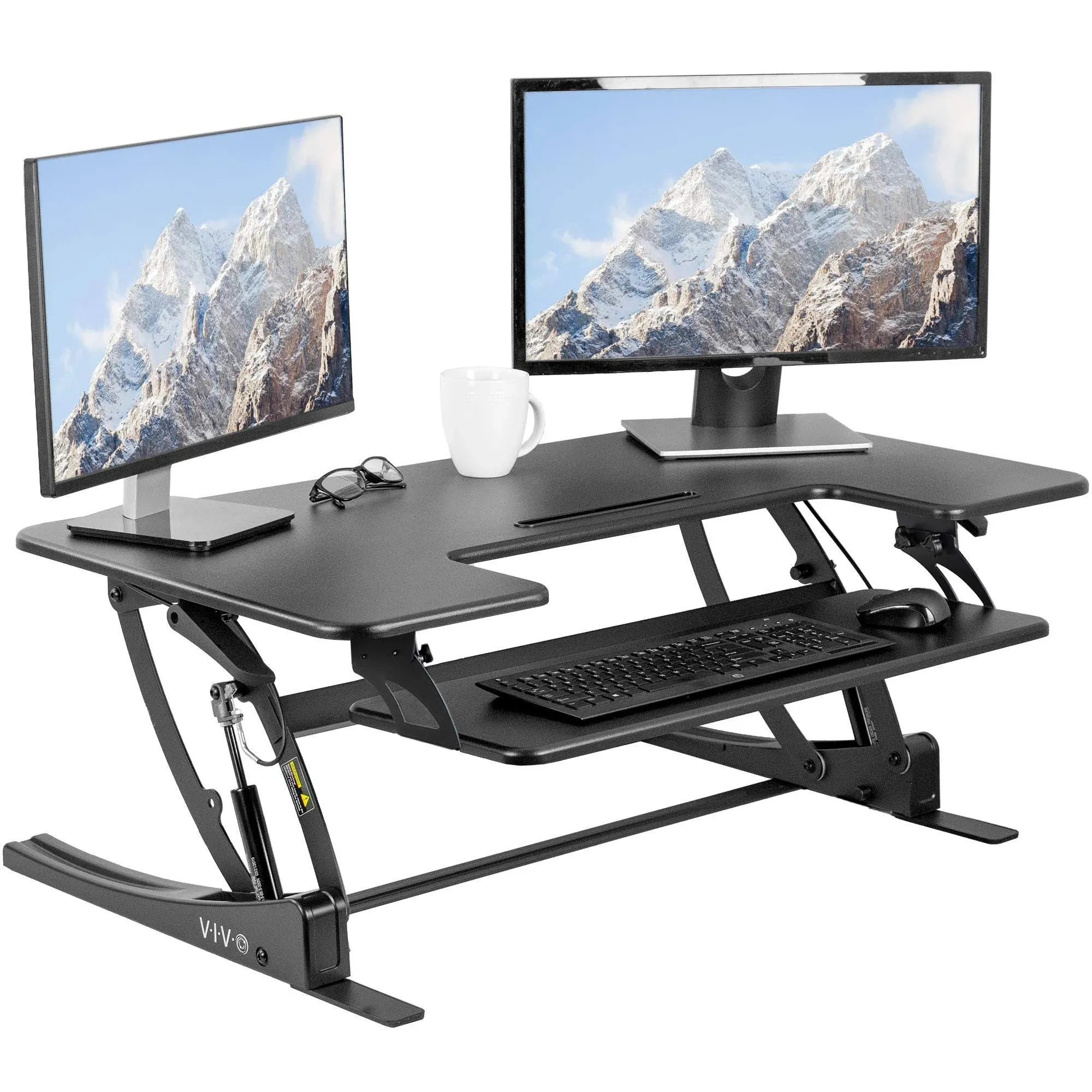 vivo DESK-V000VL Black Height Adjustable Extra Wide 42" Stand Up Desk Converter ...