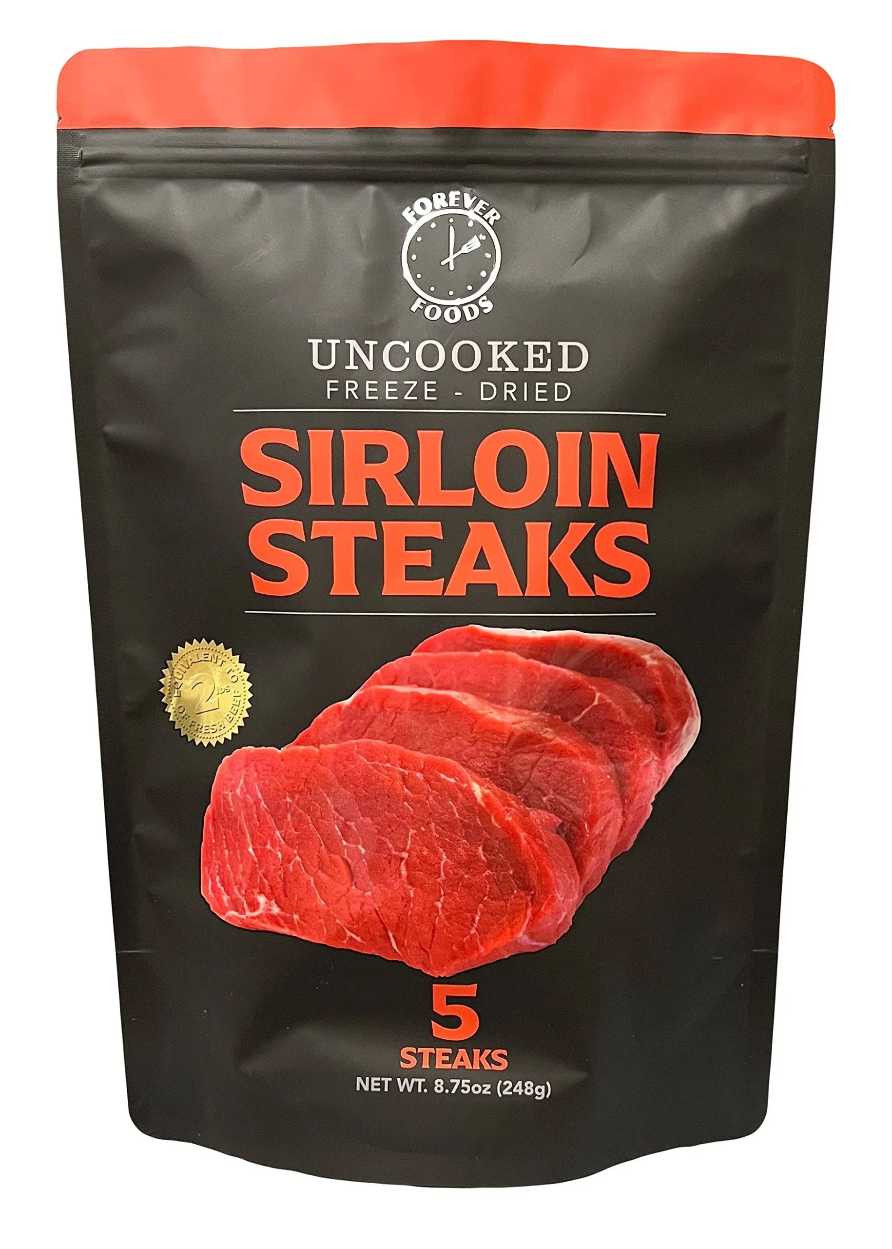 Forever Foods Uncooked Freeze-Dried Sirloin Steaks | 5-Count | Family Pack | Equivalent to 2 lbs.