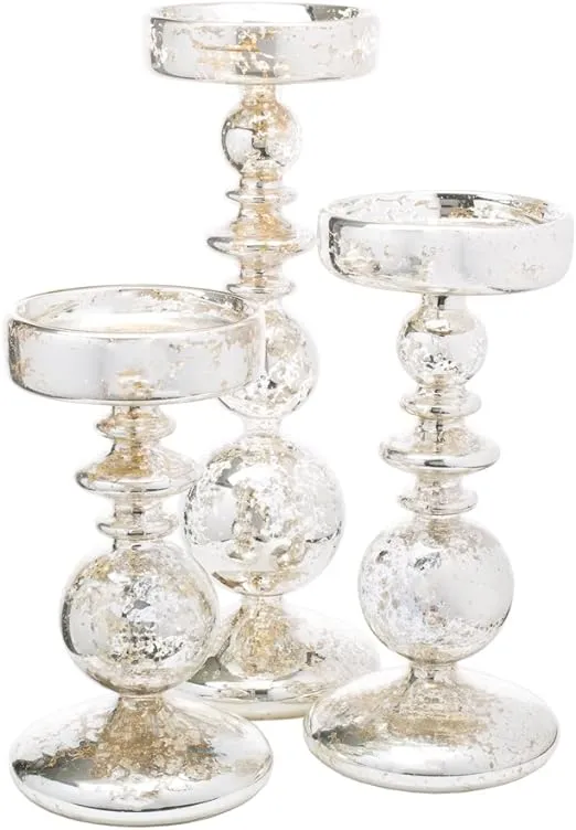 Richland Pillar Candle Holder Unique Mercury Bubble Set of 3