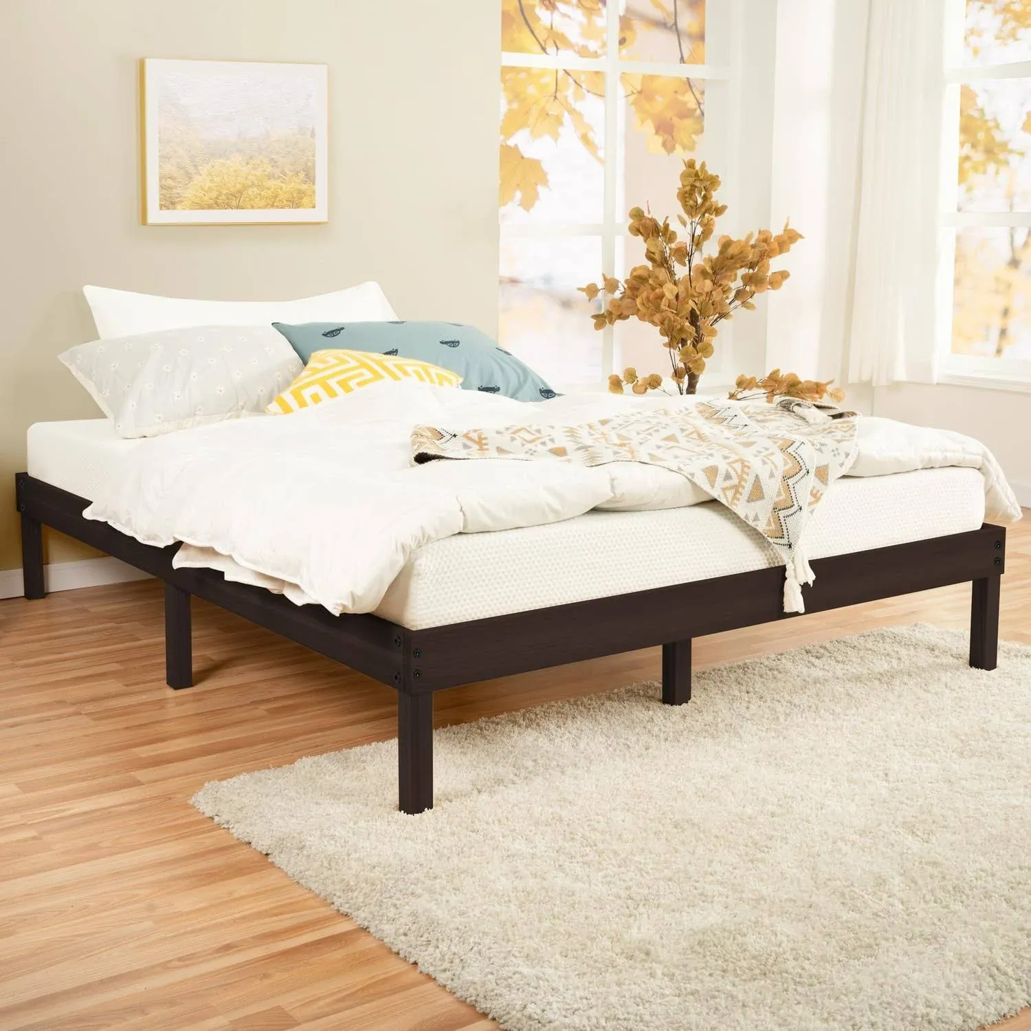 Naomi Home Linda 14 inch Queen Solid Wood Platform Bed Frame, No Squeak Bed Frame ...