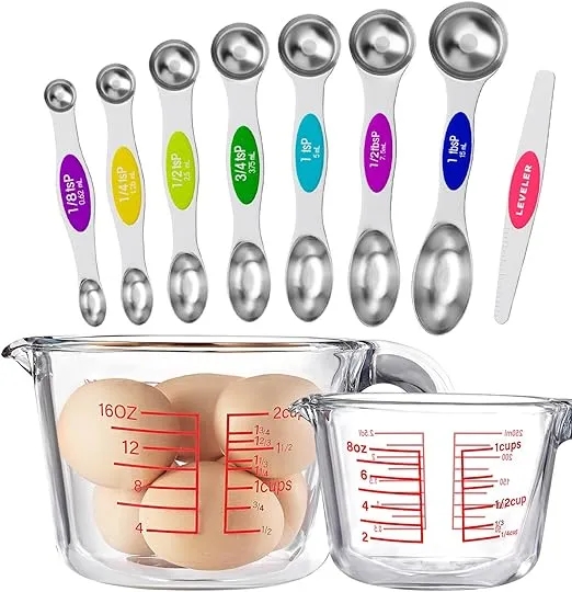 Naitesen 10pcs Magnetic Measuring Spoons and Borosilicate Glass Measuring Cups ...