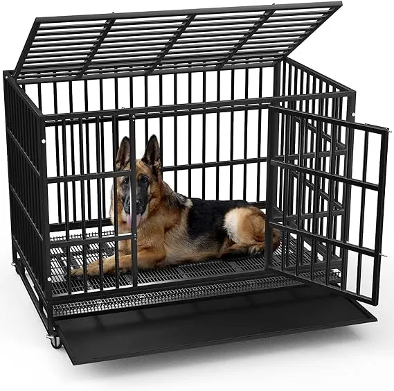 48/38 Inch Heavy Duty Indestructible Dog Crate, Escape Proof Dog Cage Kennel wit