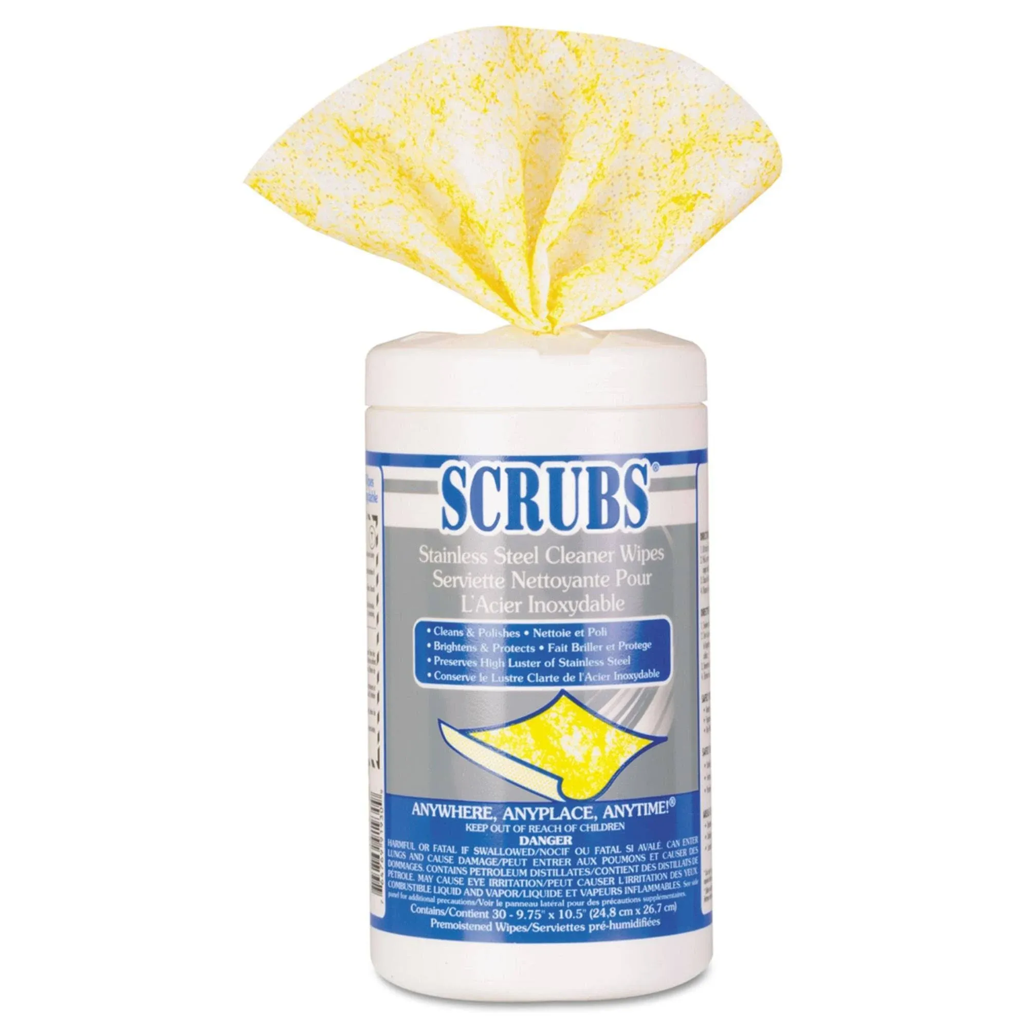 SCRUBS® Stainless Steel Cleaner Towels, 1-Ply, 9.75 x 10.5, Lemon Scent, 30/Canister (ITW91930)