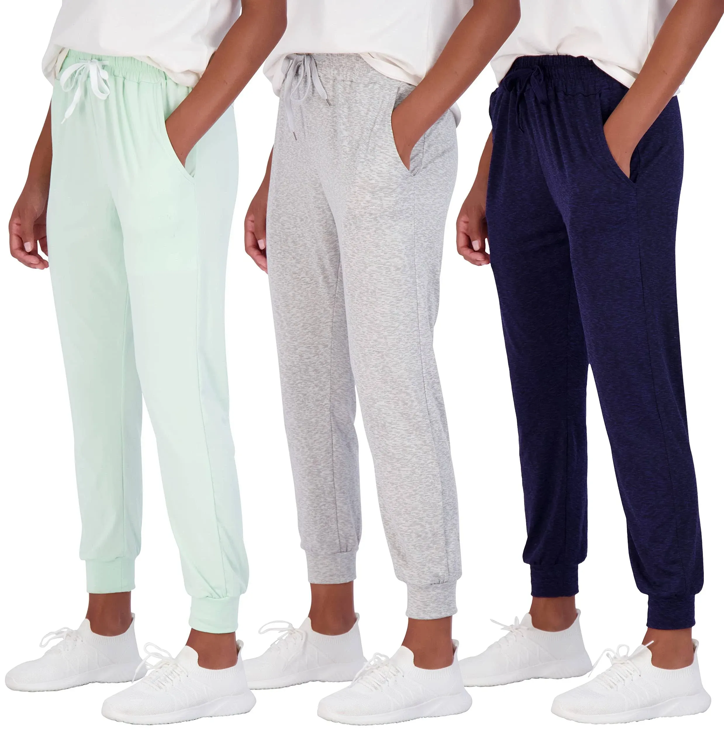 Real Essentials 3 Pack: Women's Ultra-Soft Lounge Joggers Sweatpants Athletic Yoga Pants with Pockets (Available in Plus)