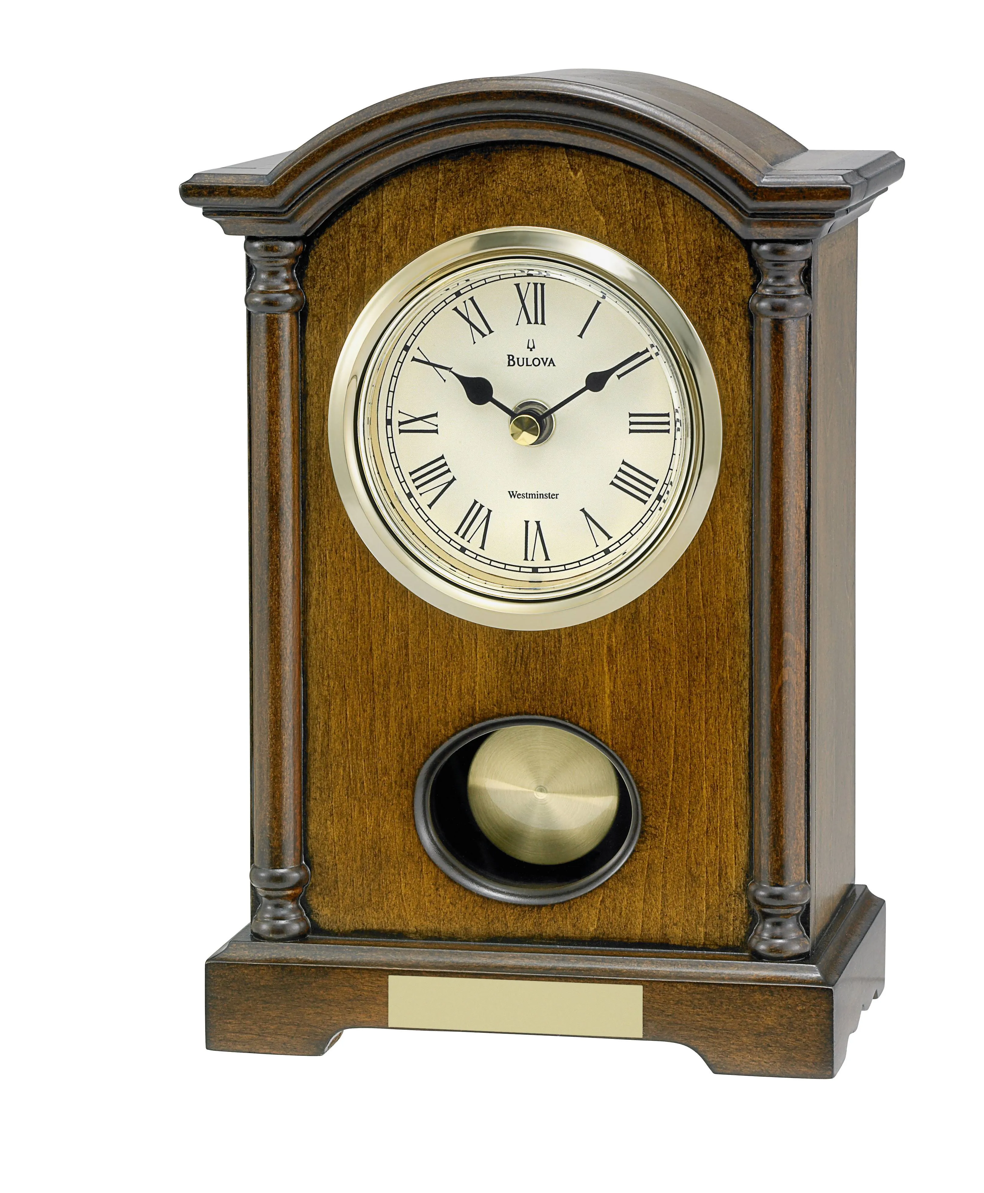 Bulova Clocks B7466 Dalton Chiming Pendulum Wooden Table Clock, Walnut Finish