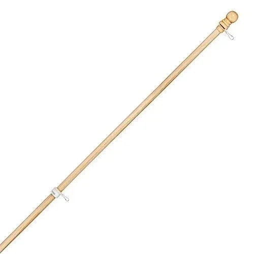 Evergreen Solid Wood 56&#034; Flag Pole with 2 Adjustable Ring Clips and Spinning Ant