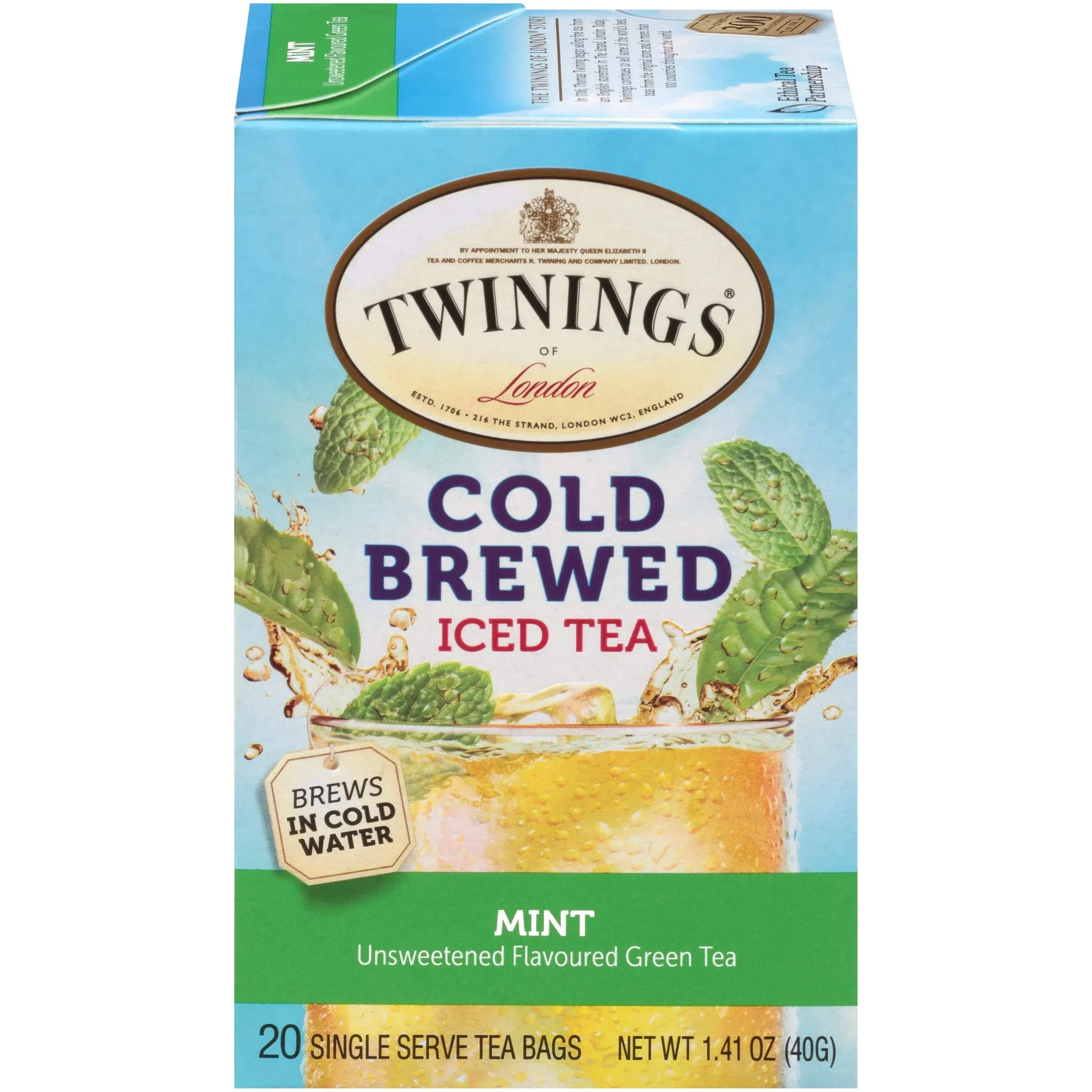 Twinings Cold Brewed Iced Tea Bags, Unsweetened Green Tea with Mint, (6) 20 Count Boxes (120 Ct.)