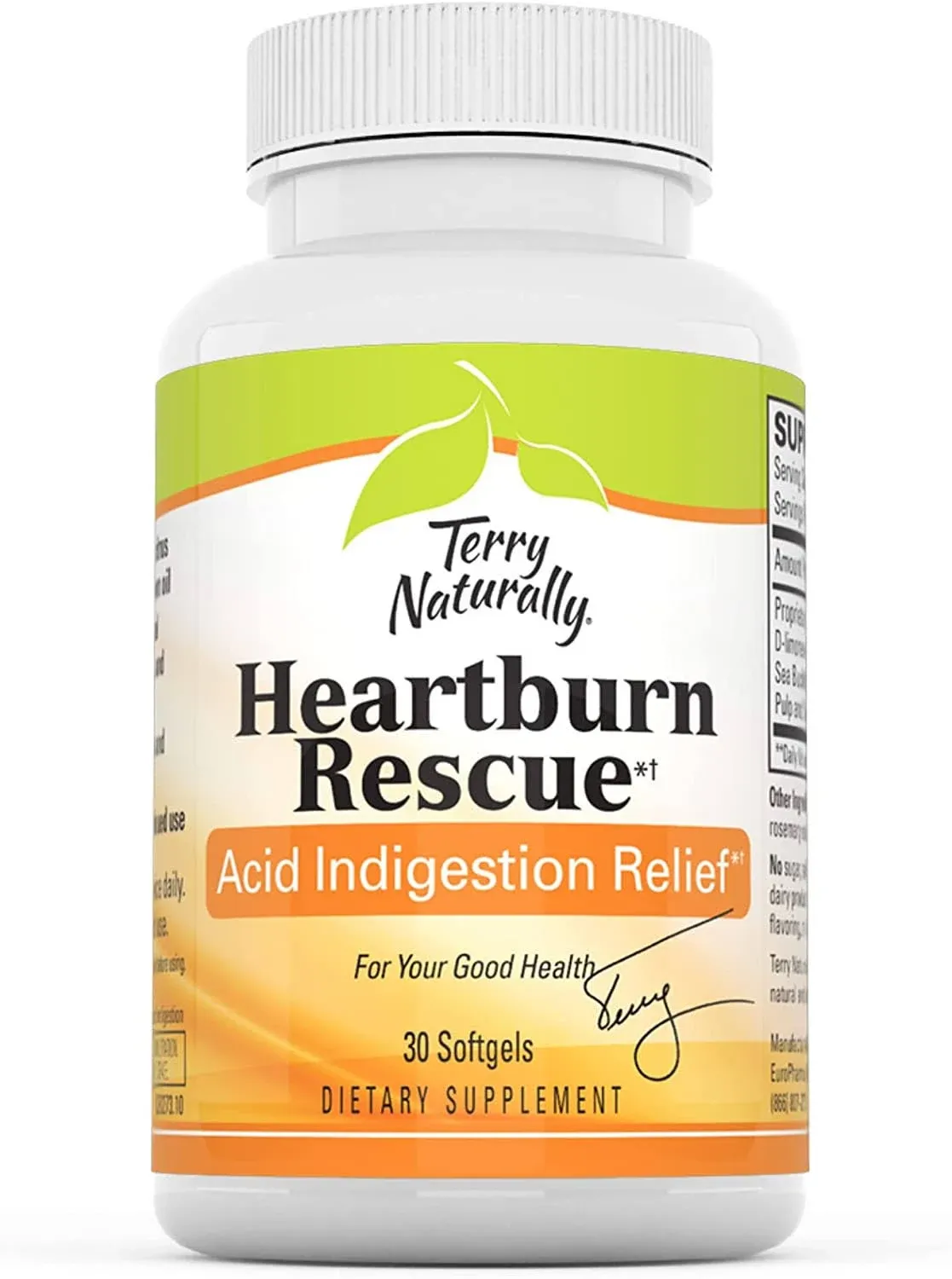 Terry Naturally Advanced Heartburn Rescue - 30 Softgels - Long-Lasting Heartburn Relief, Supports Di