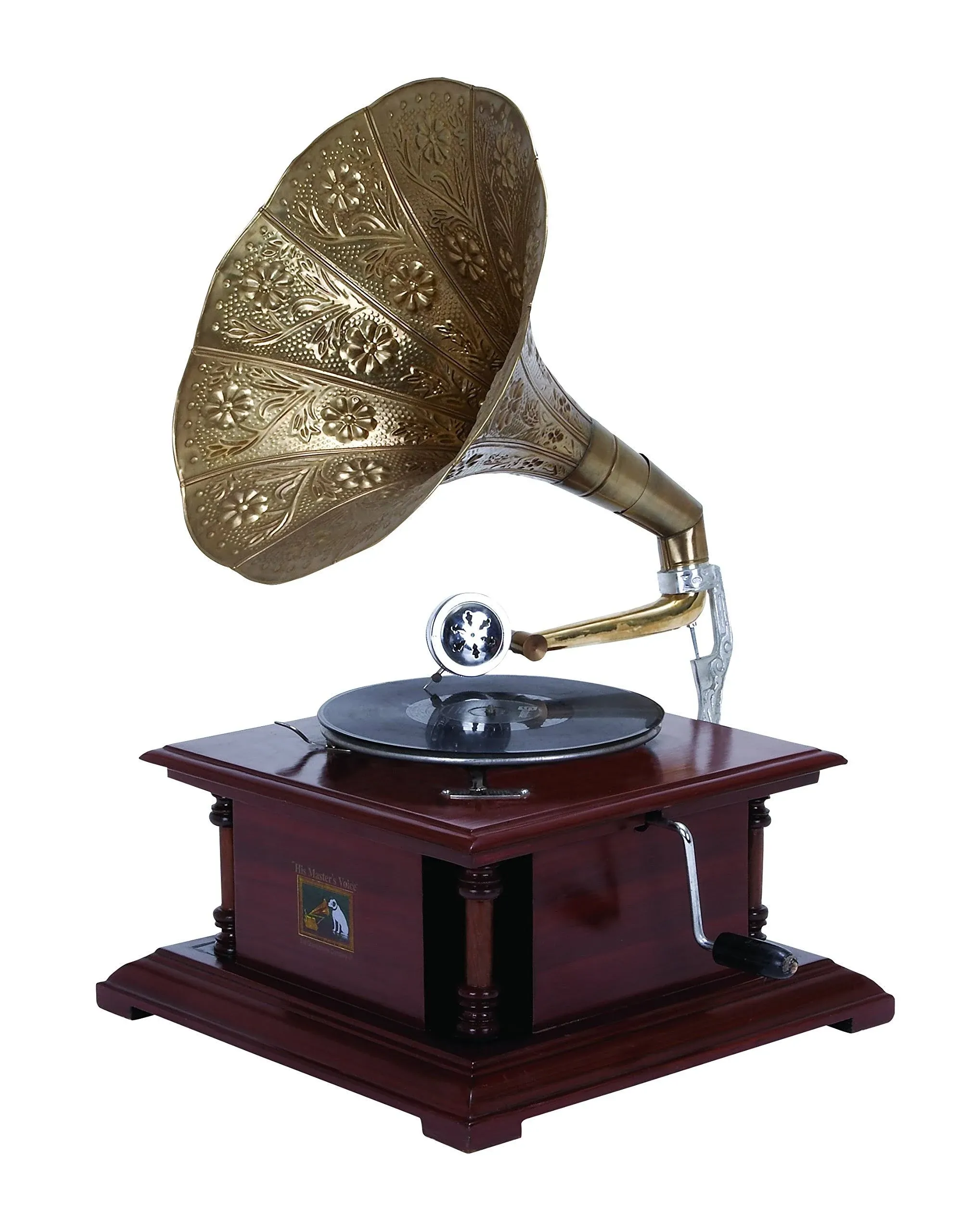 Litton Lane Gramophone Record Wood Functional Vintage Style Metal Finish Brown