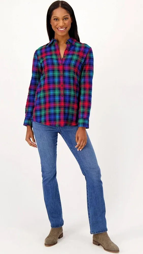 Lands' End Women's Plus Size Flannel Boyfriend Fit Long Sleeve Shirt