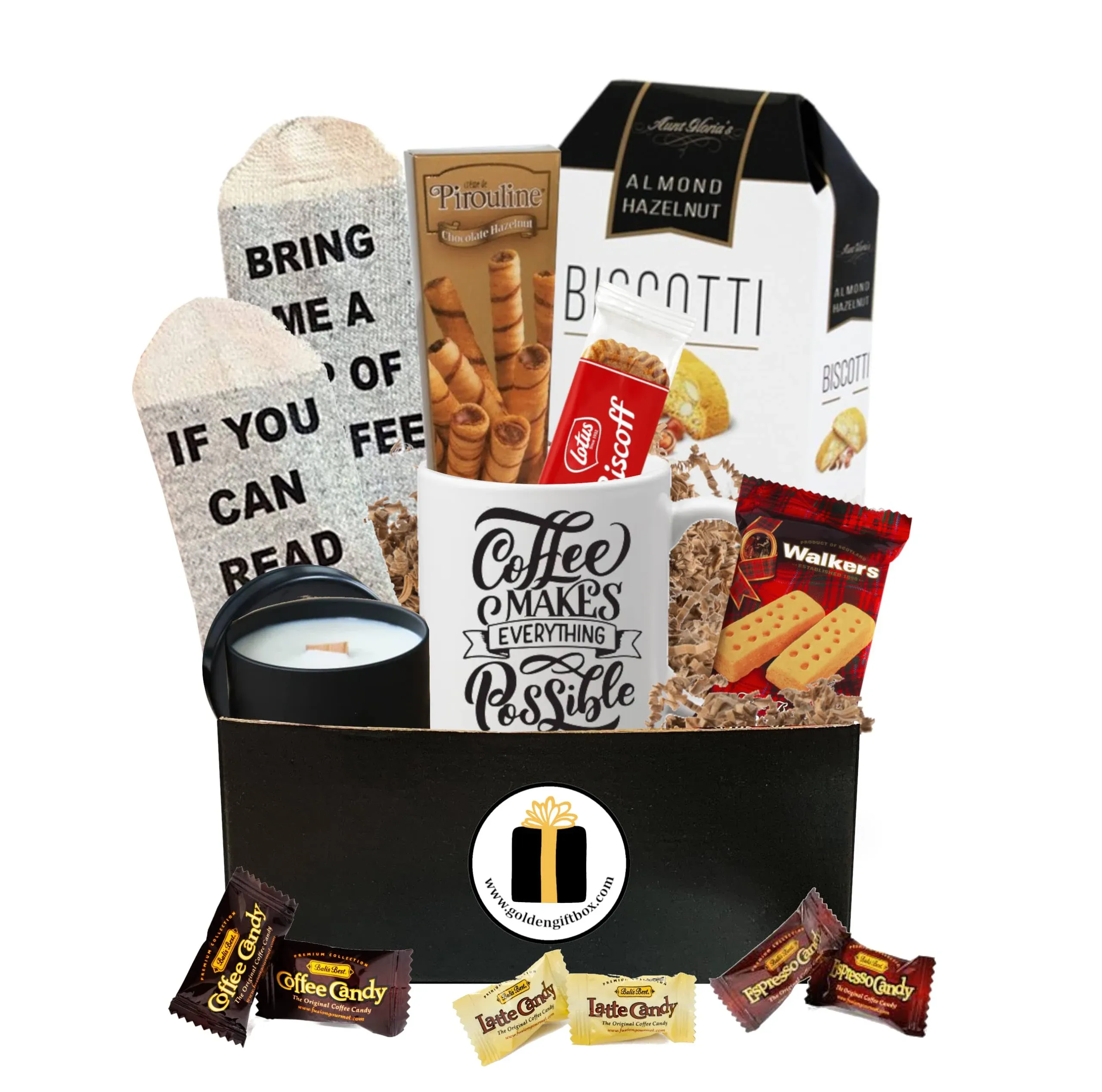 Coffee Gift Basket - Bistro Coffee Mug, Socks, Gourmet Coffee Snacks - Coffee Gi