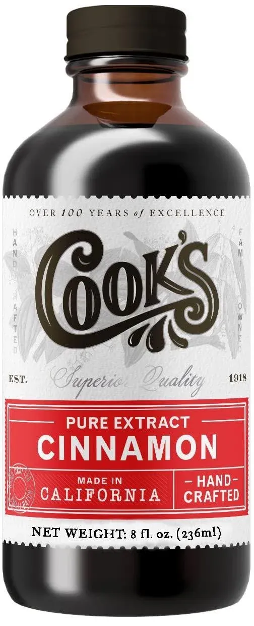 Cook's Pure Cinnamon Extract Made From Fine Ceylon Cinnamon, Premium All Natural Cinnamon Extract for Baking, Cooking, Beverages and Candies, 8 oz