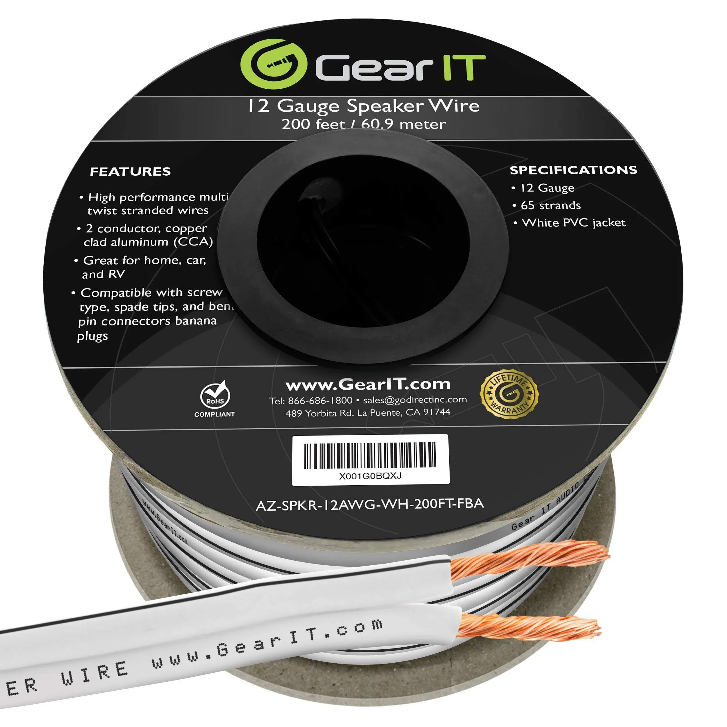 GearIT 12AWG Speaker Wire, Pro Series 12 Gauge Speaker Wire Cable Great Use for Home Theater Speakers and Car Speakers