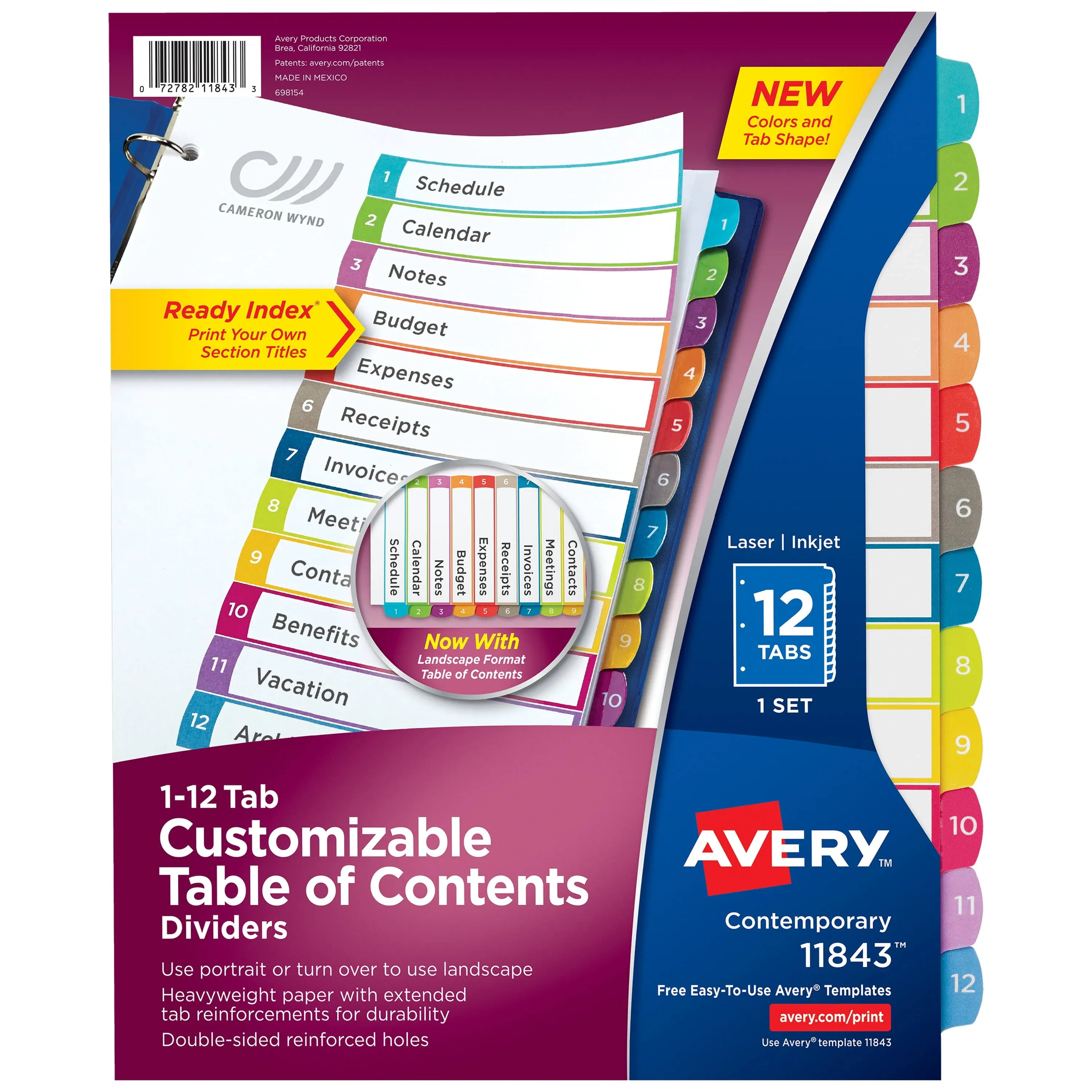 Avery 11150 12-Tab Set Ready Index Table of Contents Dividers - Each