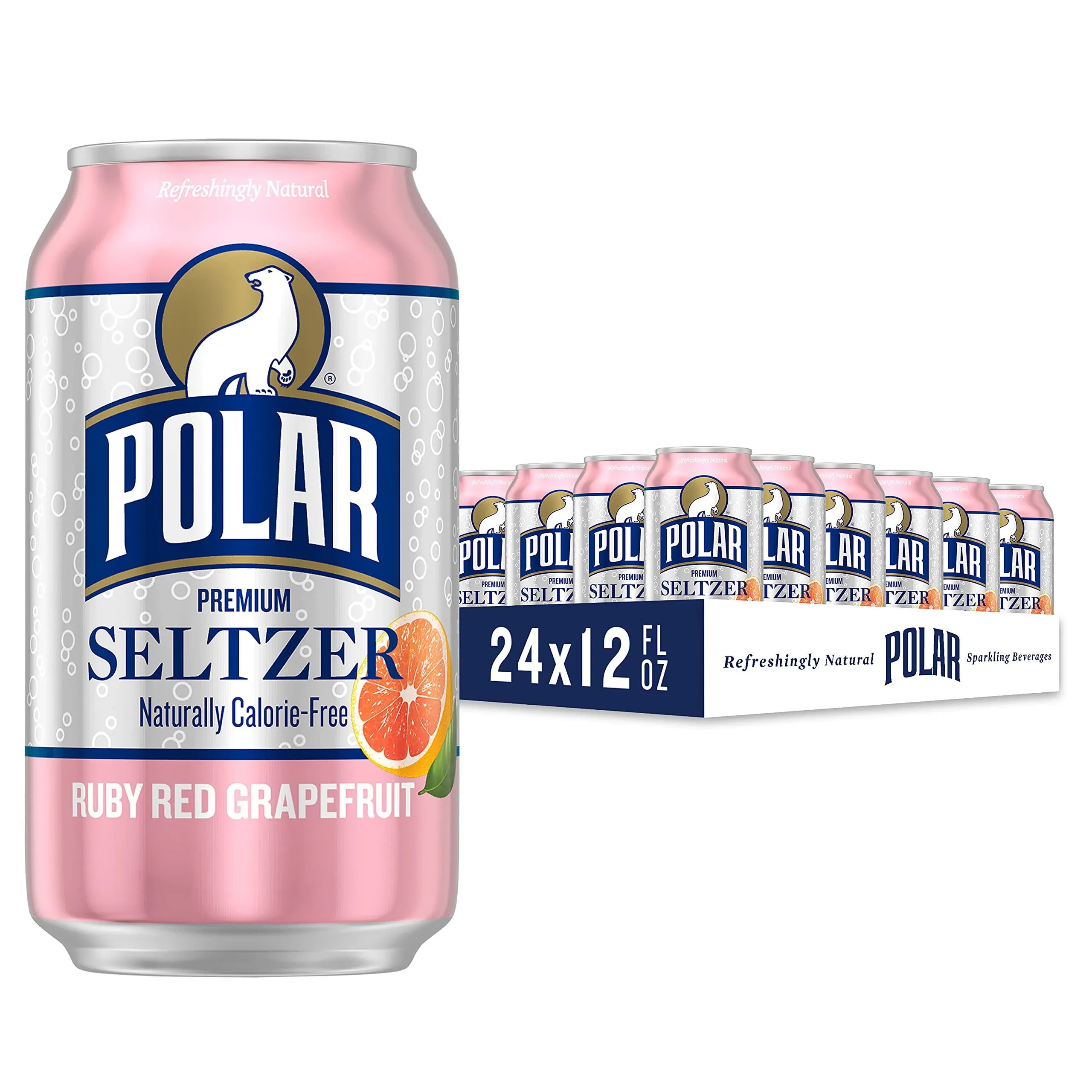 Polar Seltzer Water Ruby Red Grapefruit, 12 fl oz cans, 24 pack