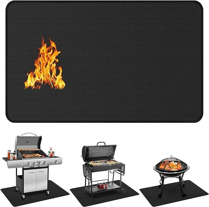 60 x 40 inch Under Grill Mats for Outdoor Grill, Double-Sided Fireproof Deck and Patio Protector Mat, BBQ Mat for Under BBQ, Waterproof Oil-Proof Grill Floor Pads Fire Pit Mat Fireplace Mat