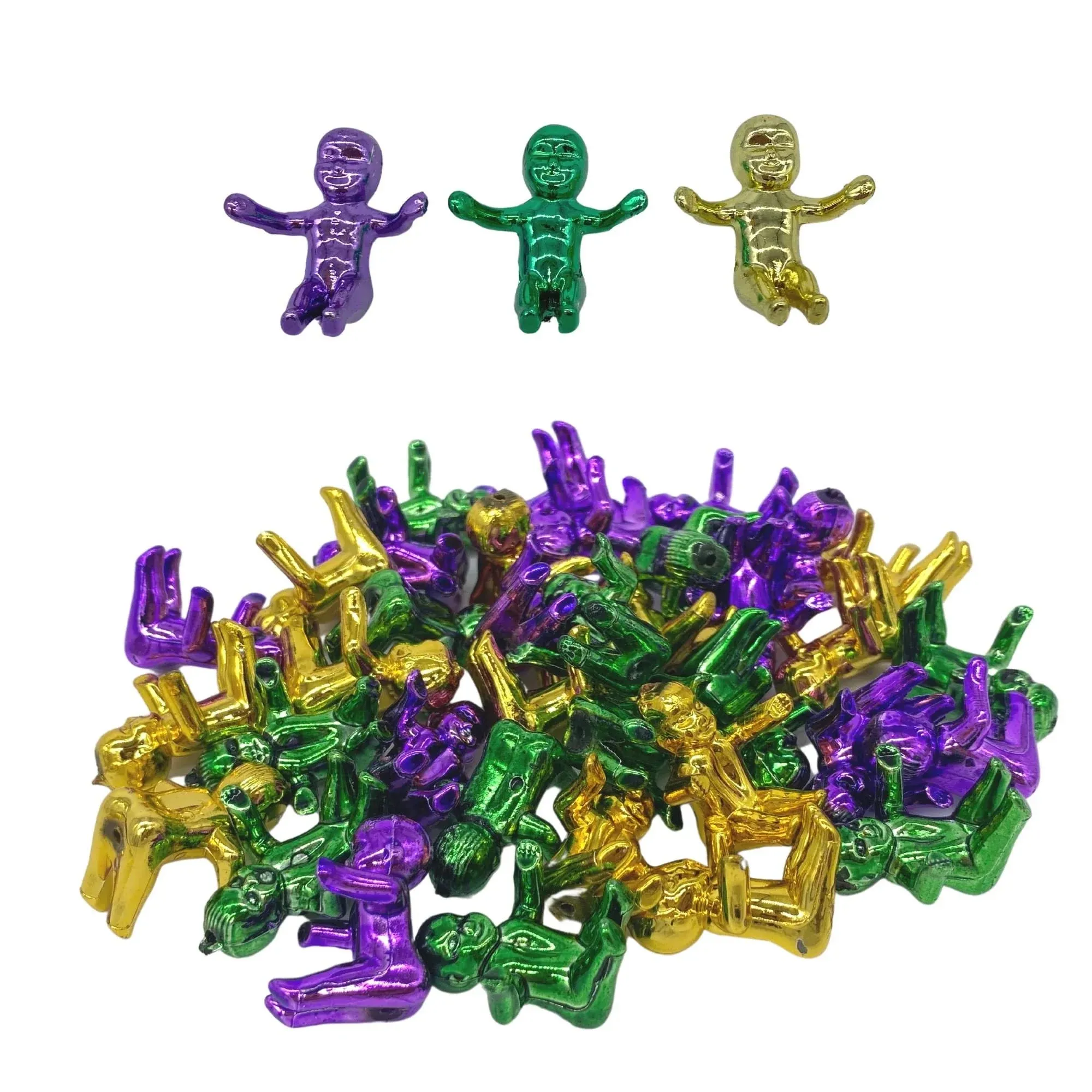 Mardi Gras Spot Small King Cake Baby 2.5cm - Metallic PGG (3 Dozen)