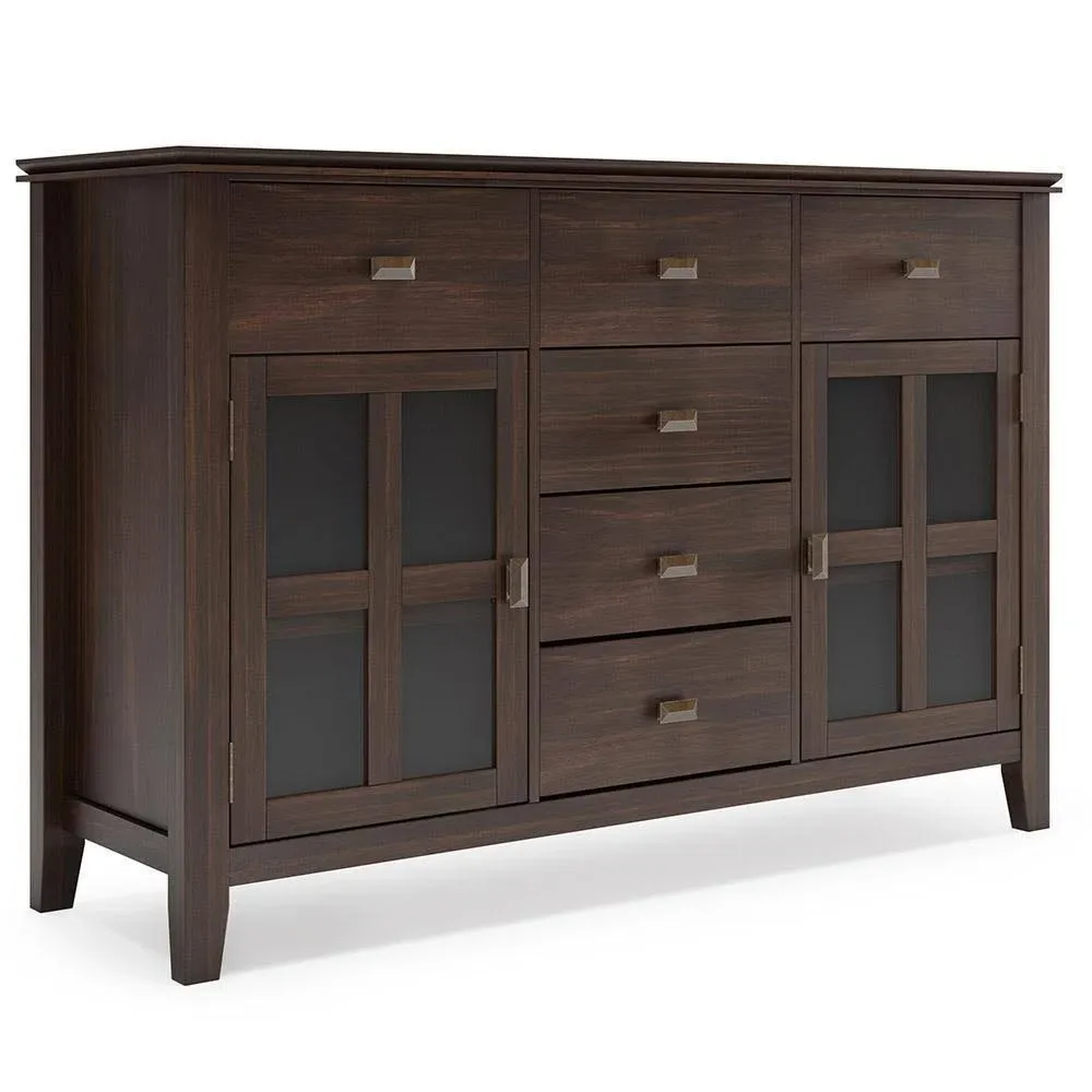 Simpli Home Artisan Solid Wood Sideboard Buffet in Dark Chestnut Brown