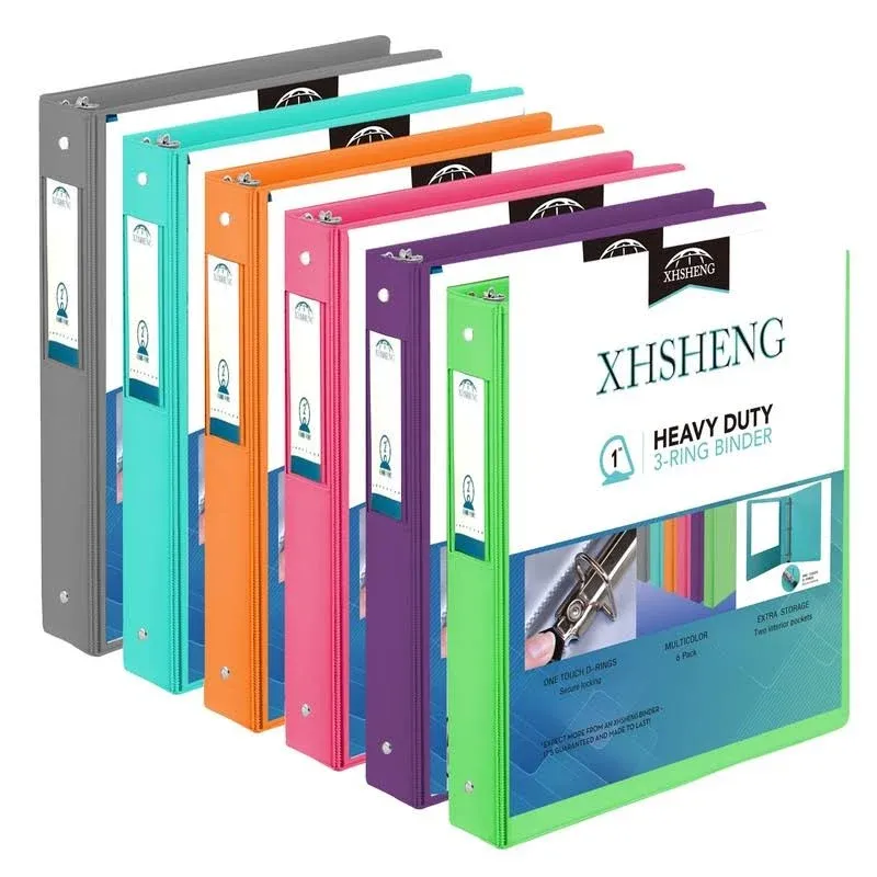 3 Ring Binders1 Inch One Touch Open D Ringsassorted Colors6 Pack