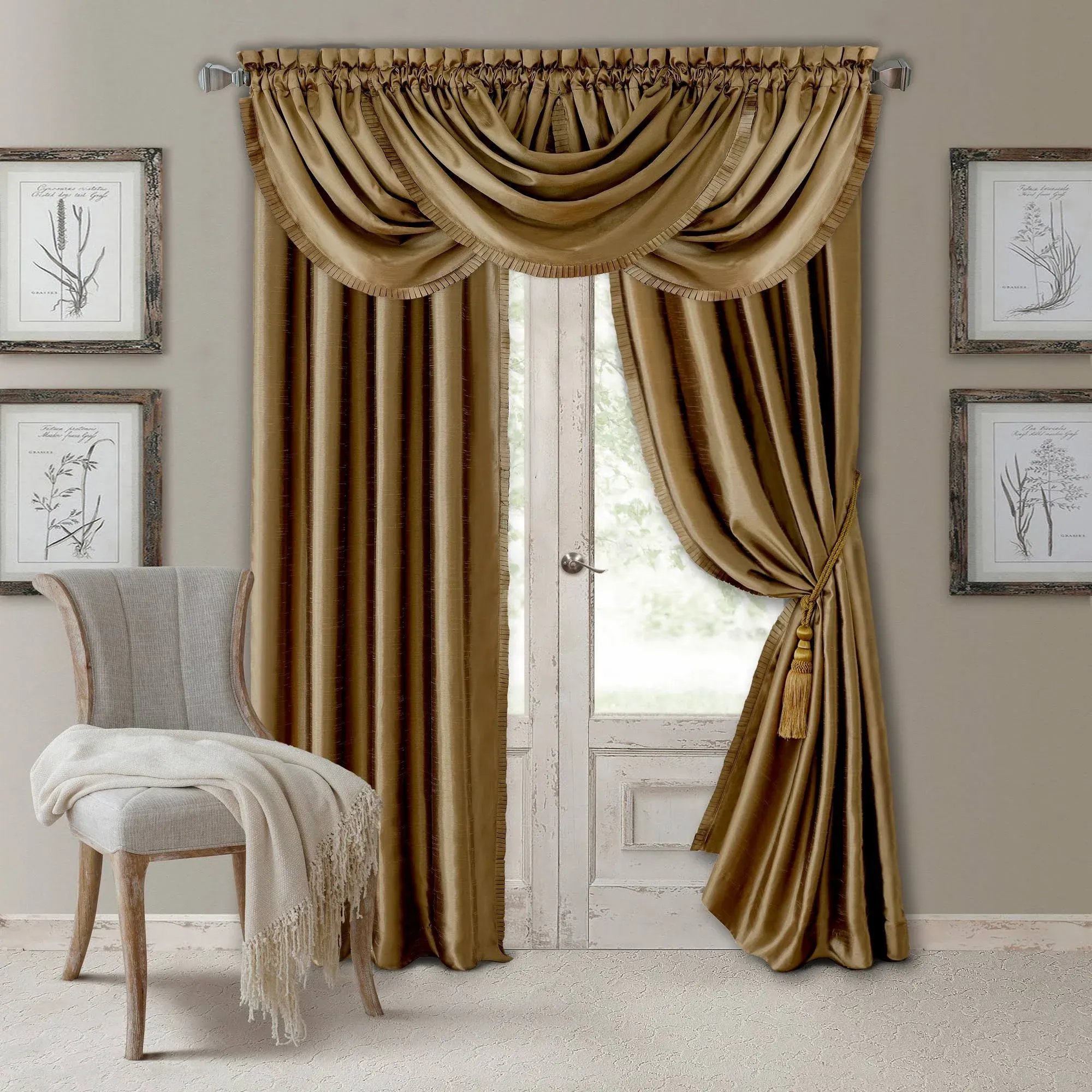 Elrene Versailles Faux Silk Blackout Window Curtain, Gold