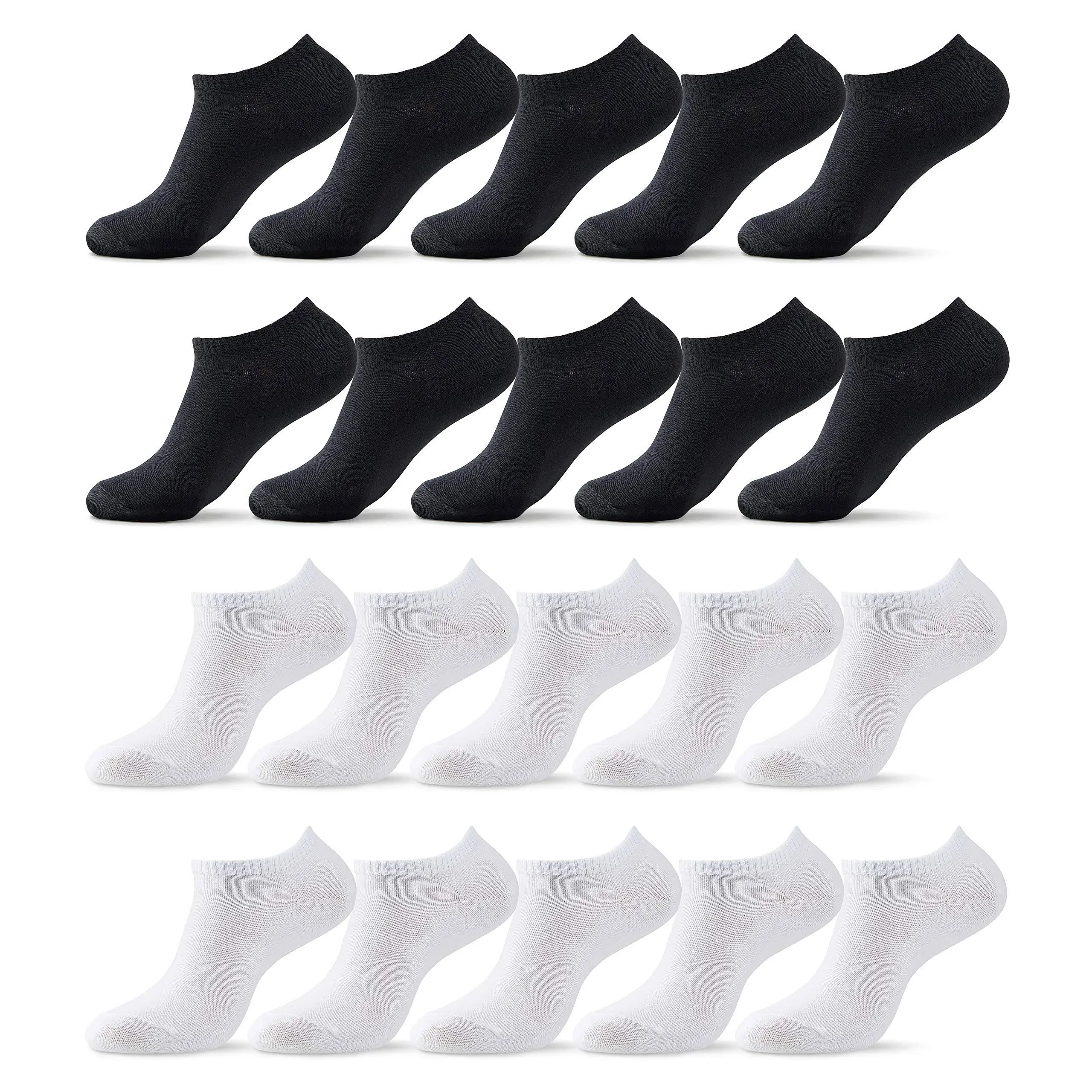 MONFOOT Women&#039;s and Men&#039;s 20-Pack Cotton Low Cut Ankle Socks Black White Medium