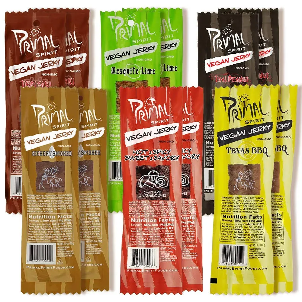 Primal Spirit Vegan Jerky - Our Sampler Pack, 10G. Plant Based Protein, Certified ...