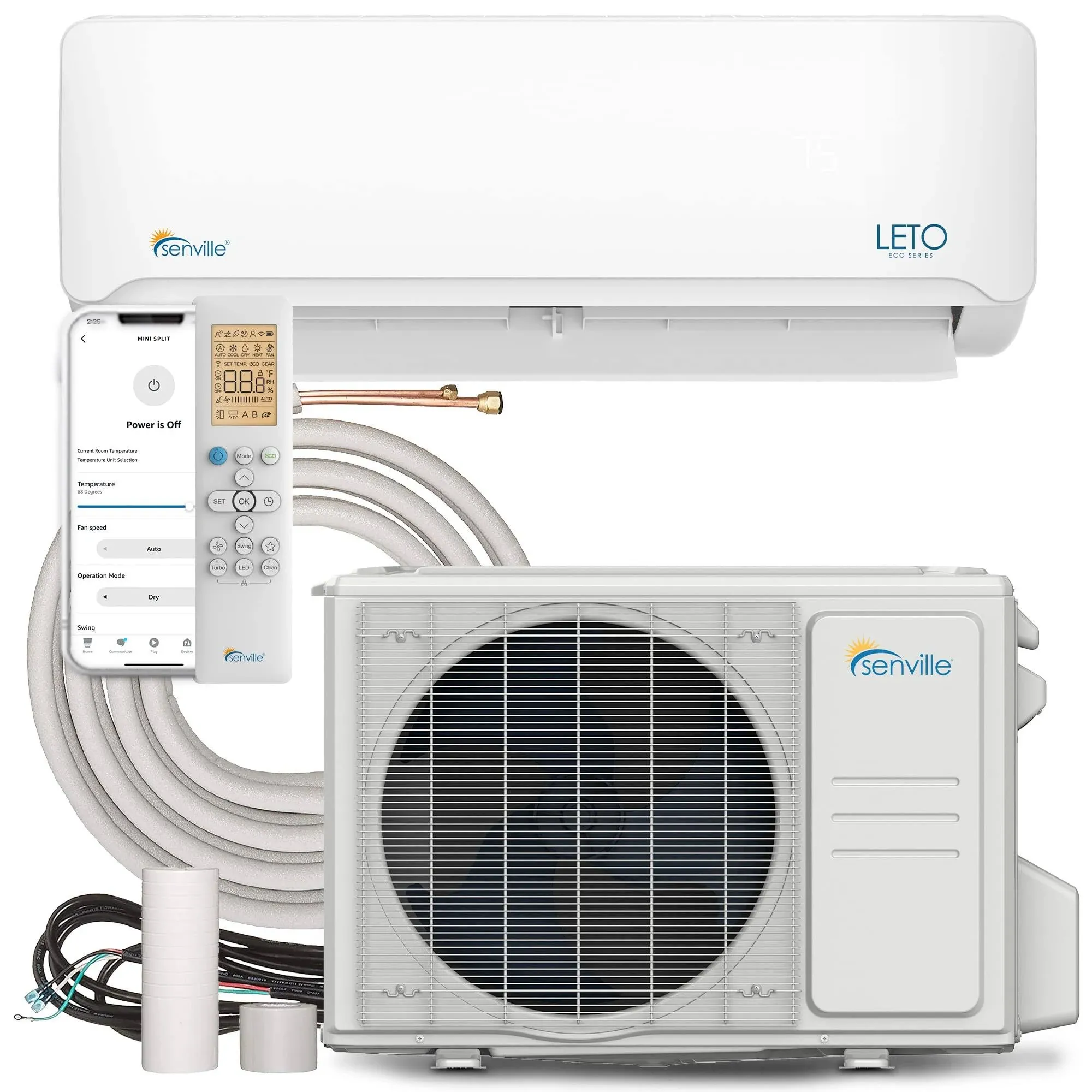 Senville LETO Series Mini Split Air Conditioner Heat Pump, 12000 BTU 208/230V, Inverter, Works with Alexa, 1 Ton, White