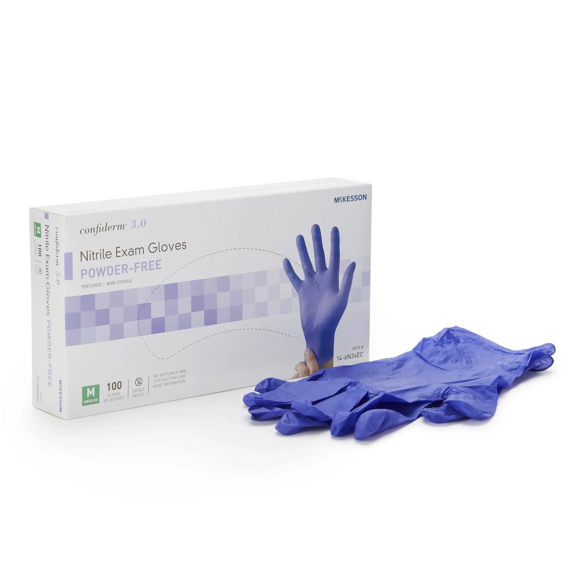 Exam Glove McKesson Confiderm® 3.0 Medium NonSterile Nitrile Standard Cuff Length Textured Fingertips Blue Not Rated