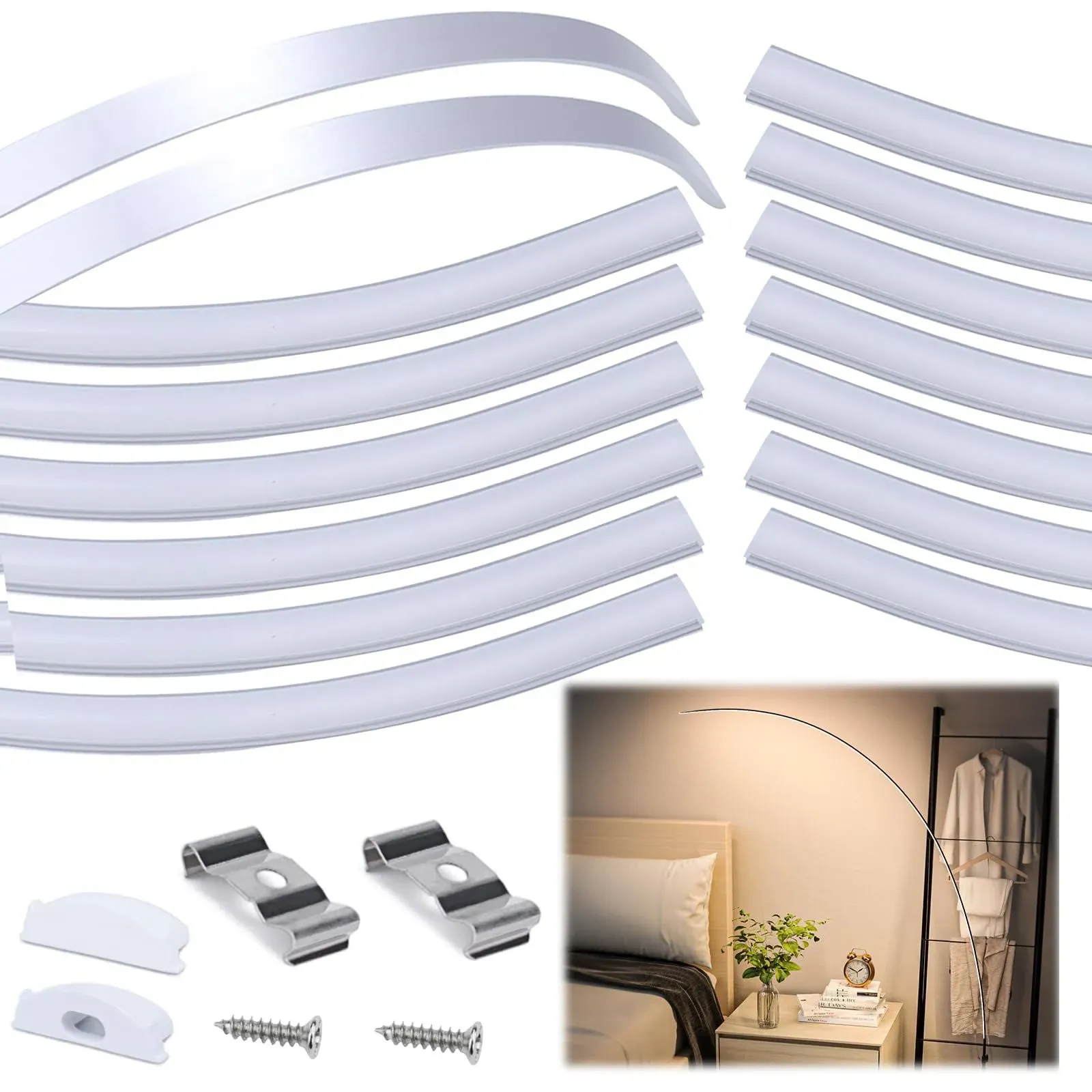 Muzata 15PACK 3.3FT/1M Flexible Silver LED Channel with Milky 15Pack, White 