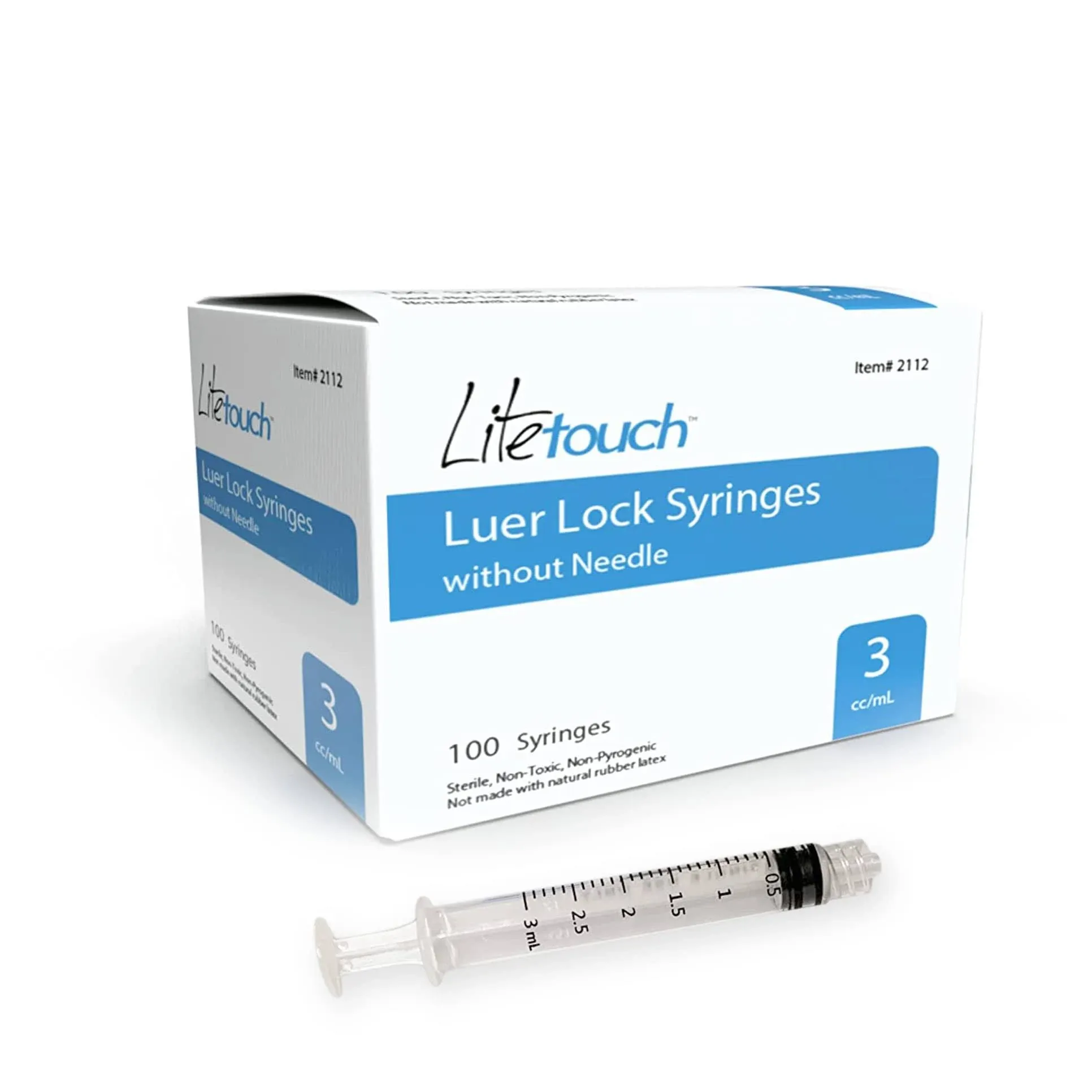 LiteTouch 3ml Luer Lock Syringe, Sterile, Individually Sealed - 100 Syringes per ...