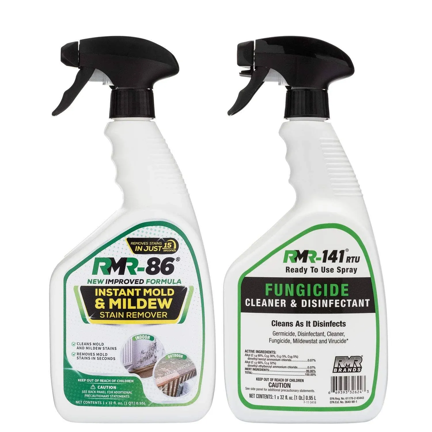 RMR Brands Complete Mold Killer & Stain Remover Bundle - Mold and Mildew Prevention Kit, Disinfectant Spray, Mold and Mildew Stain Remover, Includes 2-32 Ounce Bottles