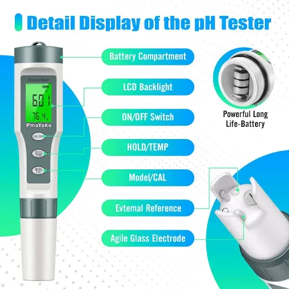 Digital pH/TDS Meter with ATC pH Tester, 3 in 1 pH TDS Temp 0.01 Resolution High Accuracy pH Tester with LCD Backlit, TDS Meter pH Meter for Water, Wine, Pool, Hydroponics and Aquariums