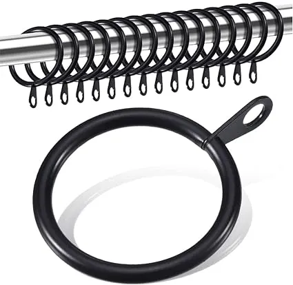 WANXIANG 20 pcs Metal Curtain Rings with Eyelet, 1-1/4 inch Inner Diameter,Fits Up to 1 Inch Rod, Black