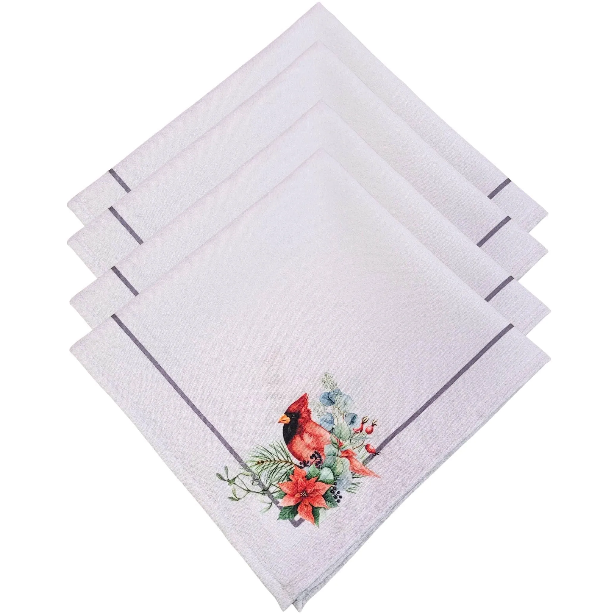 Charlo\'s Cloth Napkins Set of 4 Royal Bird and Christmas Grey 16" by 16"