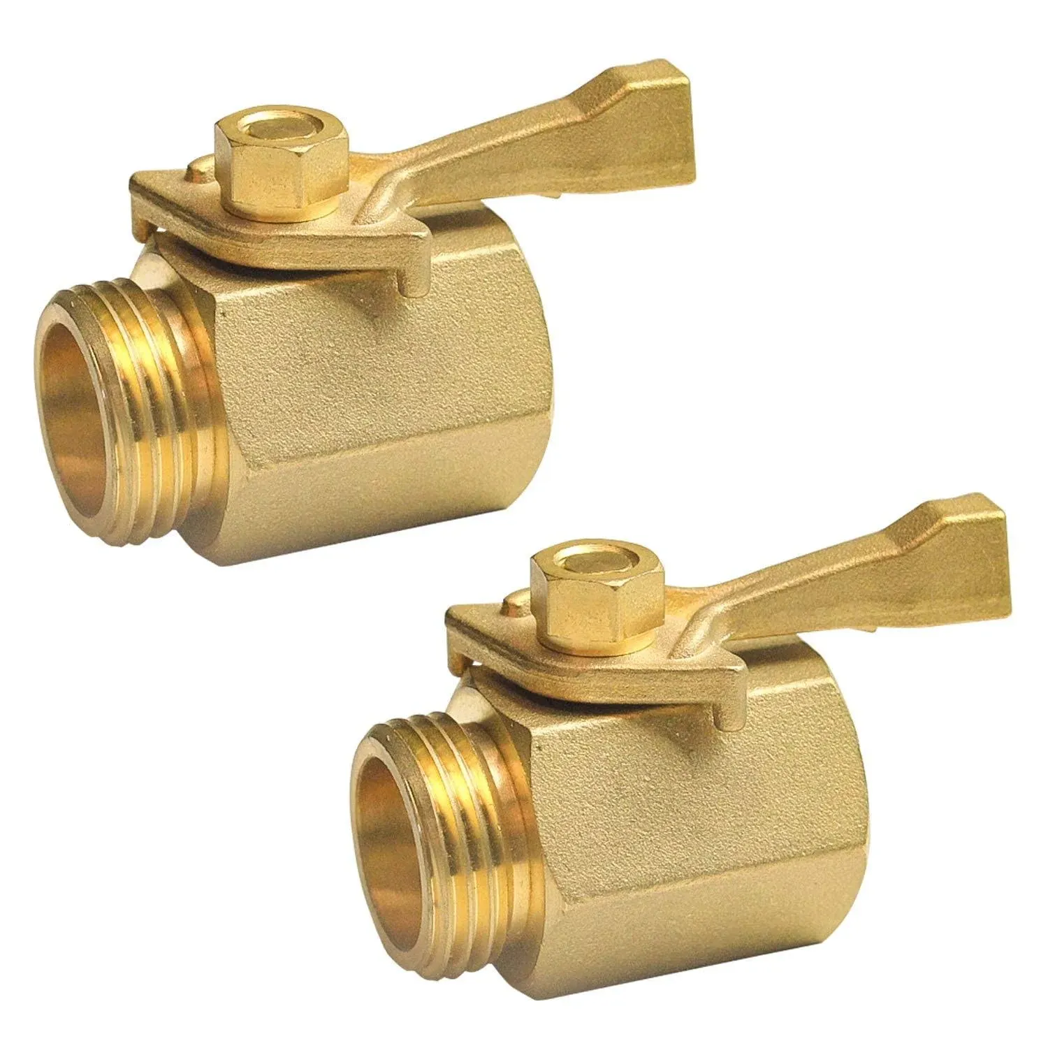 Brass Garden Hose Shut Off Valve 2 Pack with 2 Hose Washers Heavy Duty 3/4 In...