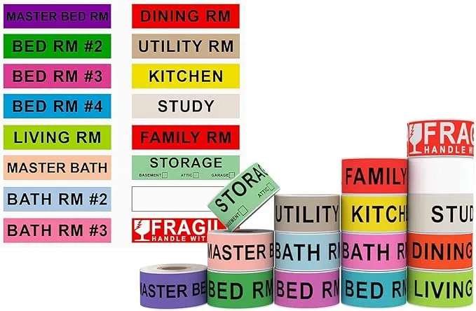 Labelebal 960 Count Moving Labels 14 Different Living Spaces + Fragile Stickers + Blank White Label Home Moving Color Coding Labels Moving Sticker for