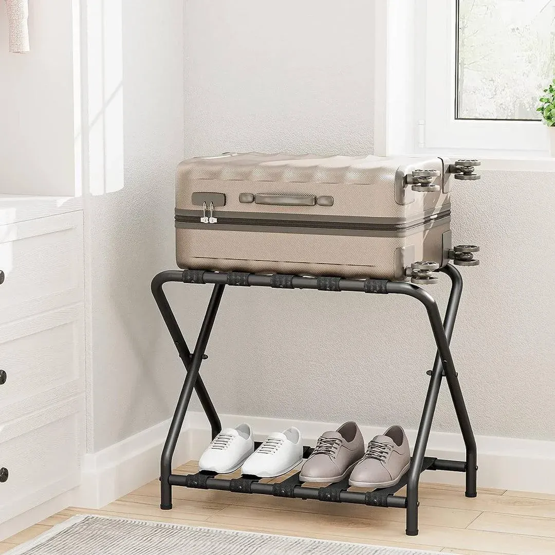 Costway Wood Folding Luggage Rack with Shoe Storage Holder in Black (Set of 2) - Closet Organizers - by Homesquare | Houzz